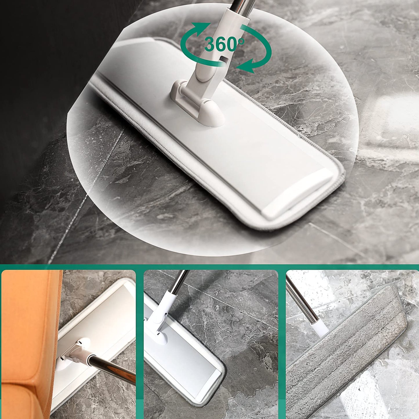 Conliwell 18" Microfiber Mop with Stainless Steel Handle, Dust Mops for Hardwood, Tile,Floor Cleaning, 2 Microfiber Mop Pads and 1 Mop Pad Cleaner