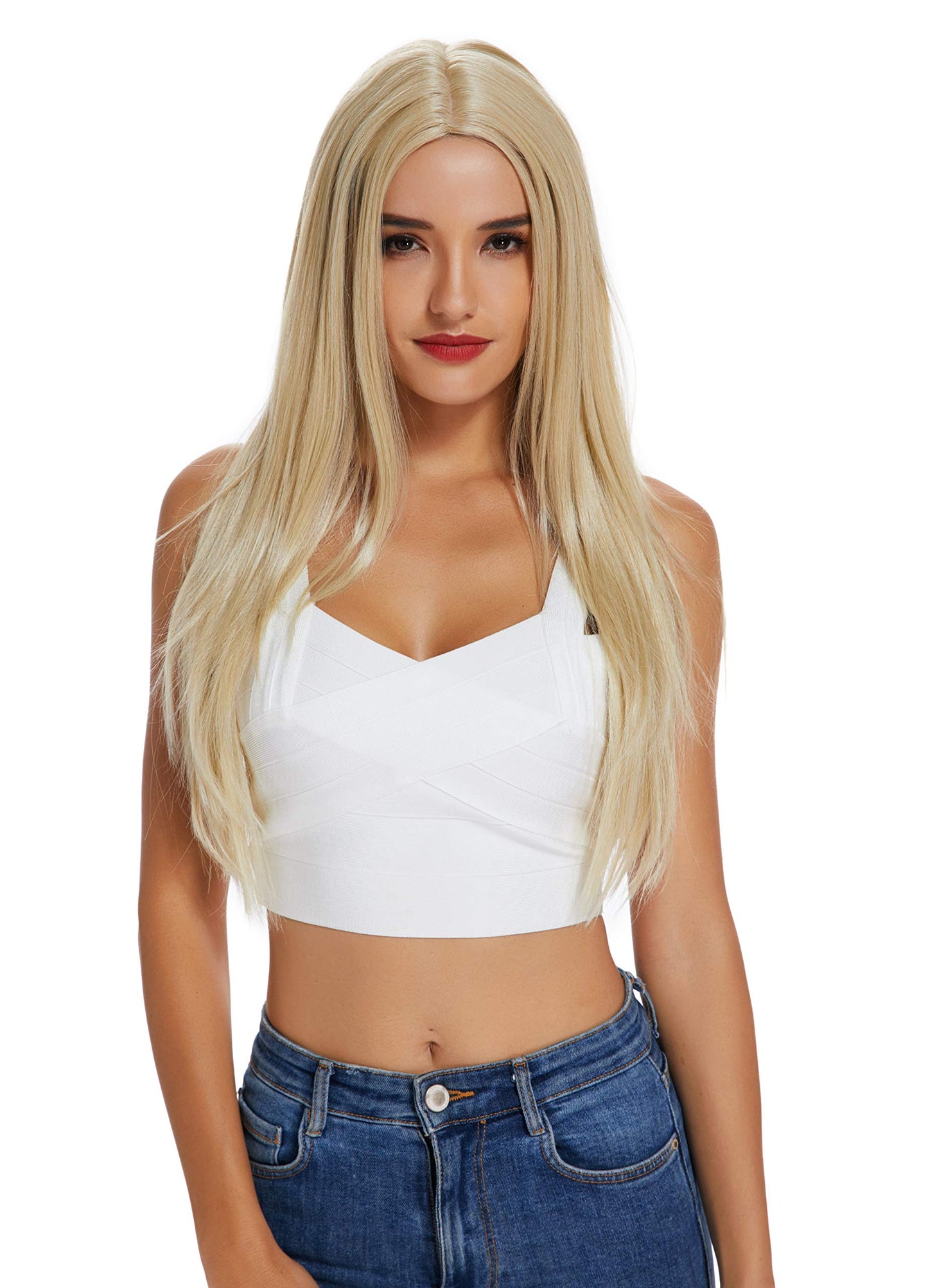 Jiasly Fashion Blonde wig For WomenSynthetic Hair Natural Long Straight With Free Wig Cap22 Inches (Blonde)