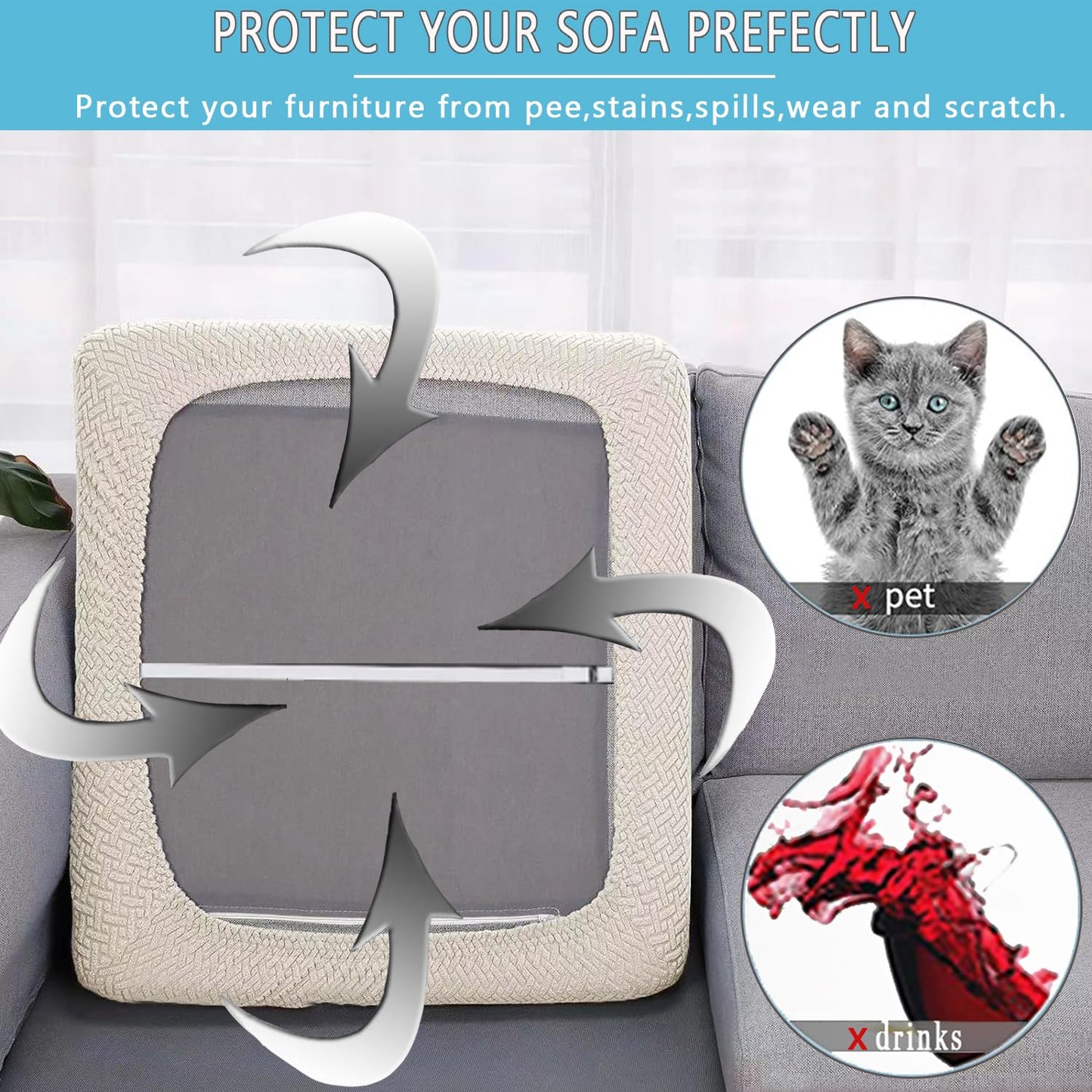 Outdoor Cushion Covers Waterproof,Stretch Garden Seat Cushions Cover Patio Chair Cushions,Replacement Chair Seat Covers Washable Furniture Protector for Outdoor Couch & Sofa Cushions