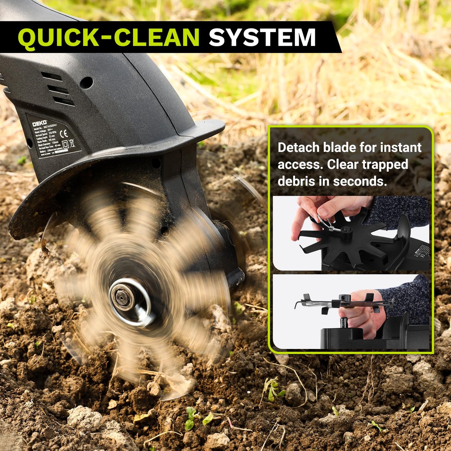 Cordless Electric Garden Tiller: DEKOPRO Power Cultivator for Effortless Soil Cultivation in Flower Beds, Vegetable Gardens, Lawns-Lightweight Lawn Yard Garden Tiller for Women & Seniors