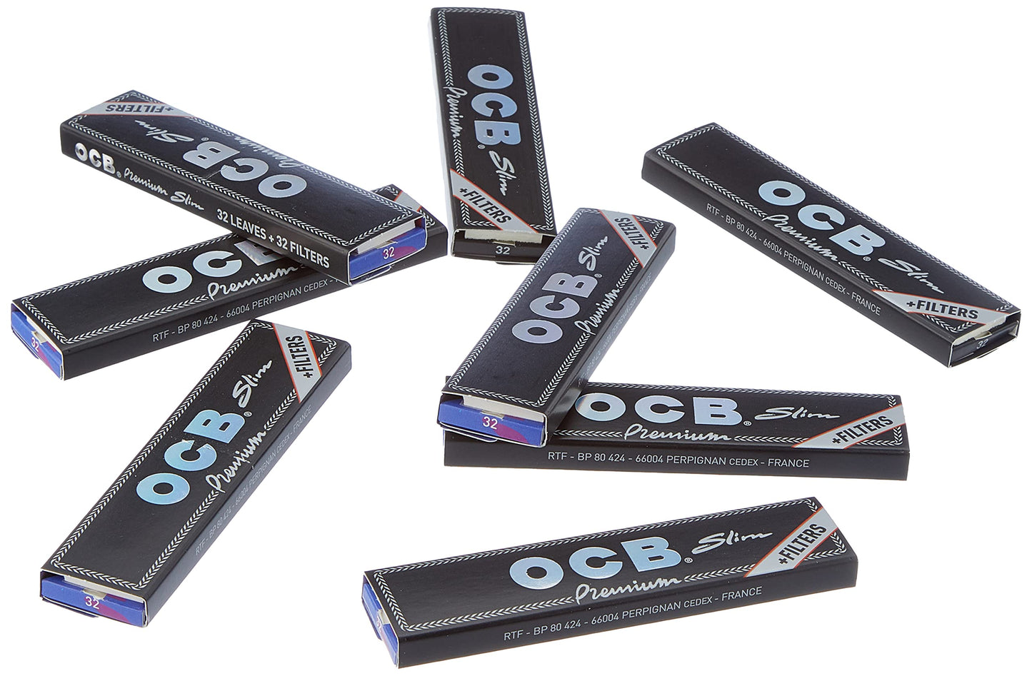 OCB Premium Black Rolling Papers Slim + Filters (44mm x 109mm) - 32 Packs of 32 Papers + 32 Filters