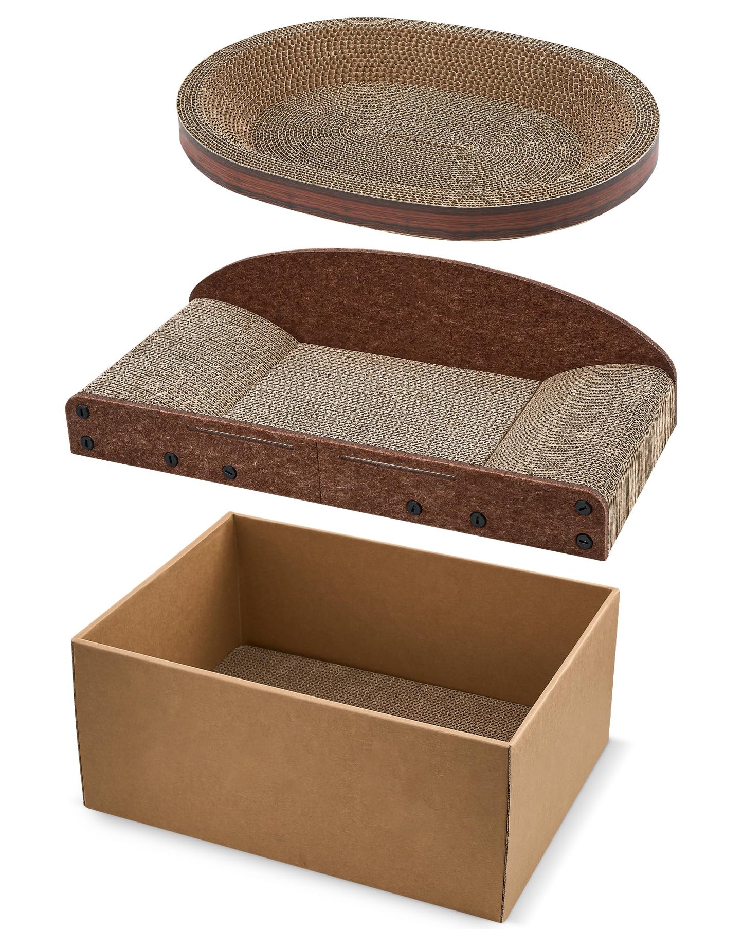 Avont Cat Scratcher Set, 3 Pcs Cardboard Cat Scratchers for Indoor Cats Durable Corrugated Cardboard Scratch Board Bed Lounge Box Toys for Kittens, Furniture Protector for Couch