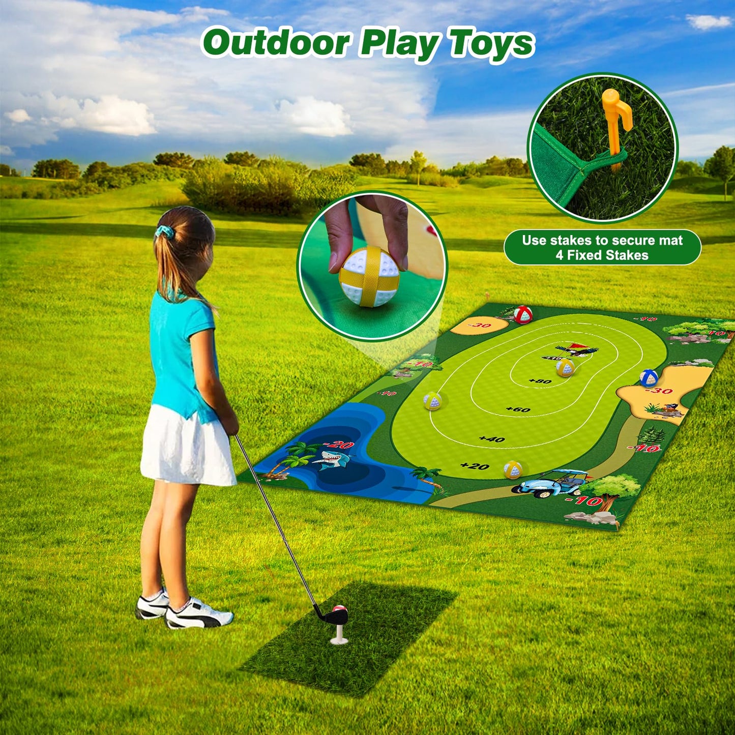 Casual Golf Game Set, HassoKon Golf Game Training Mat Set,Sticker Golf Practice Hitting Mat for Adults Kids Indoor Outdoor Backyard Golf Practice Training(1Pcs Golf Club Included)