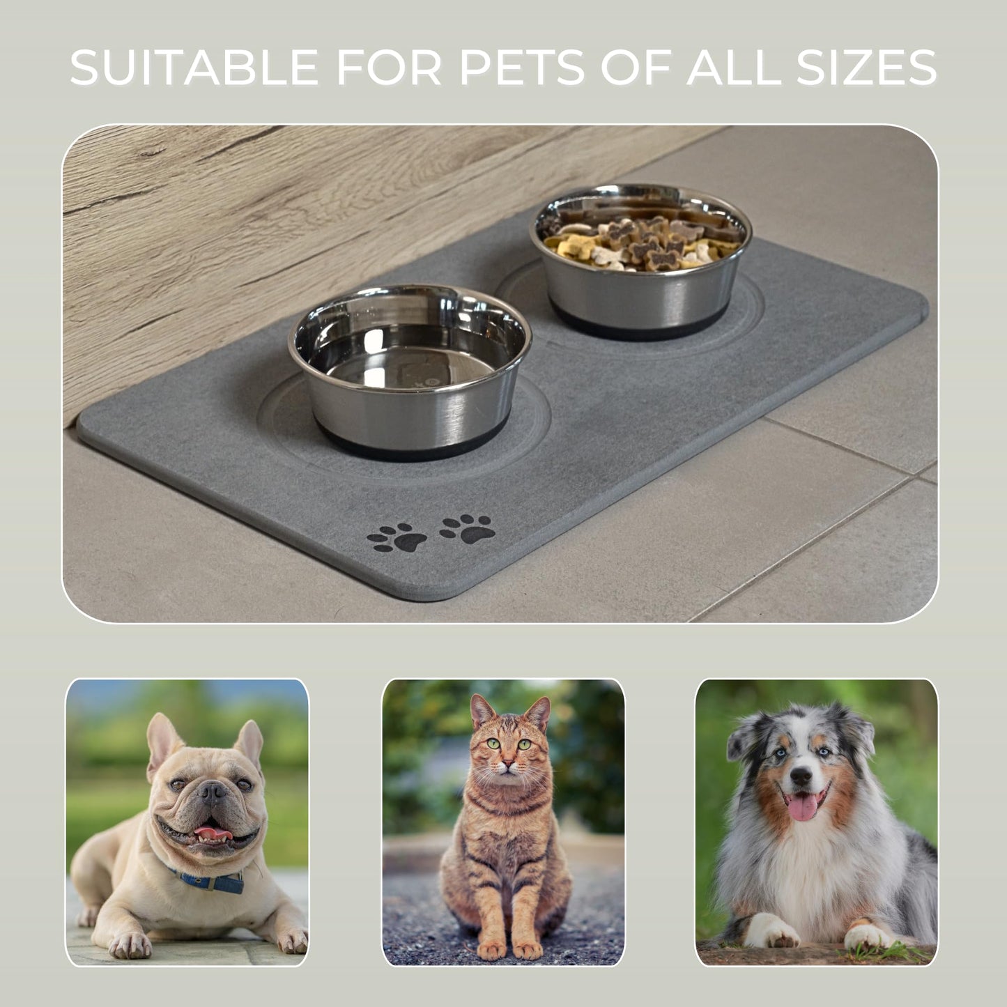 Natureva Home - Stone Pet Food Mat | Super Absorbent, Quick Drying | Diatomite Bowl Feeding Mats for Dog and Cat | Made of Natural Diatomaceous Earth | Absorbing Water Instantly | Colour Graphite