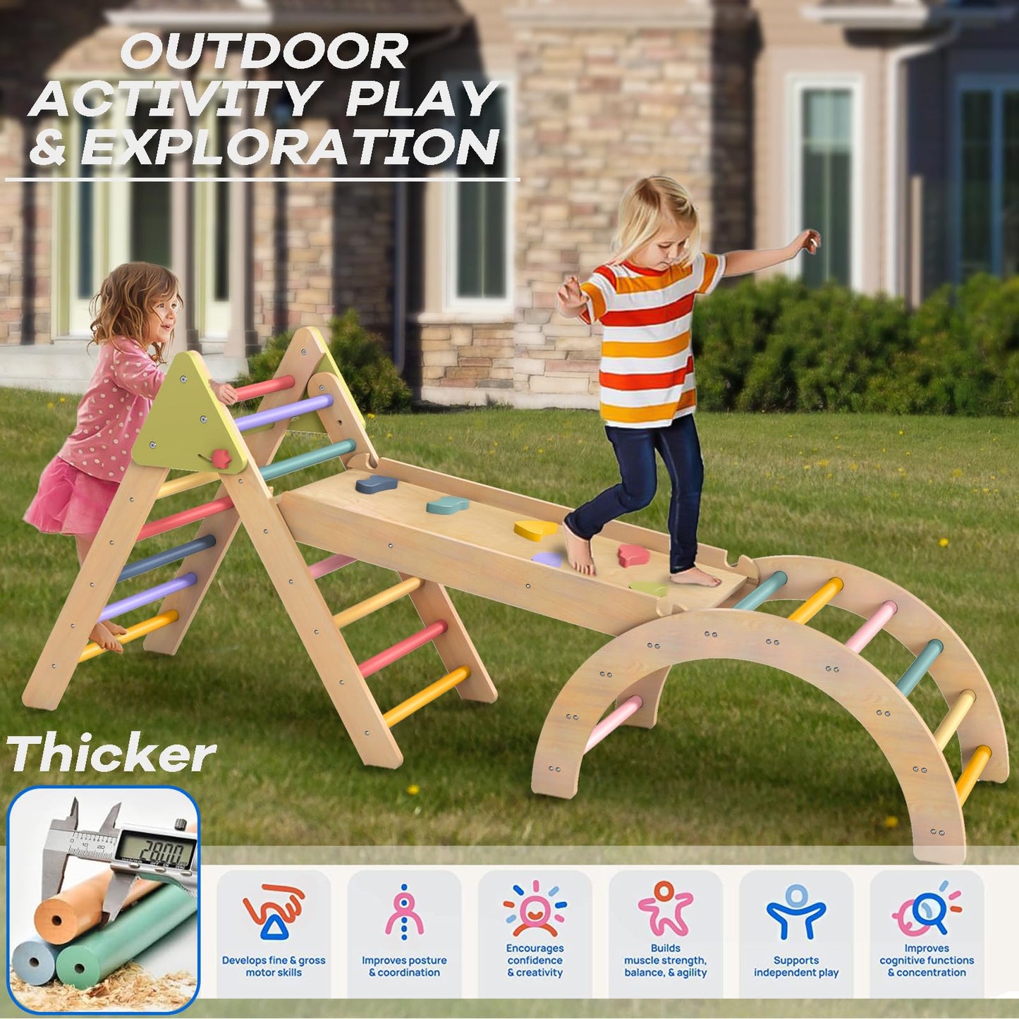 aiwo 7-in-1 Pikler Triangle Set Toddler Climbing Toys Indoor, Montessori Baby Climbing Set for Toddlers 1-3 Jungle Gym