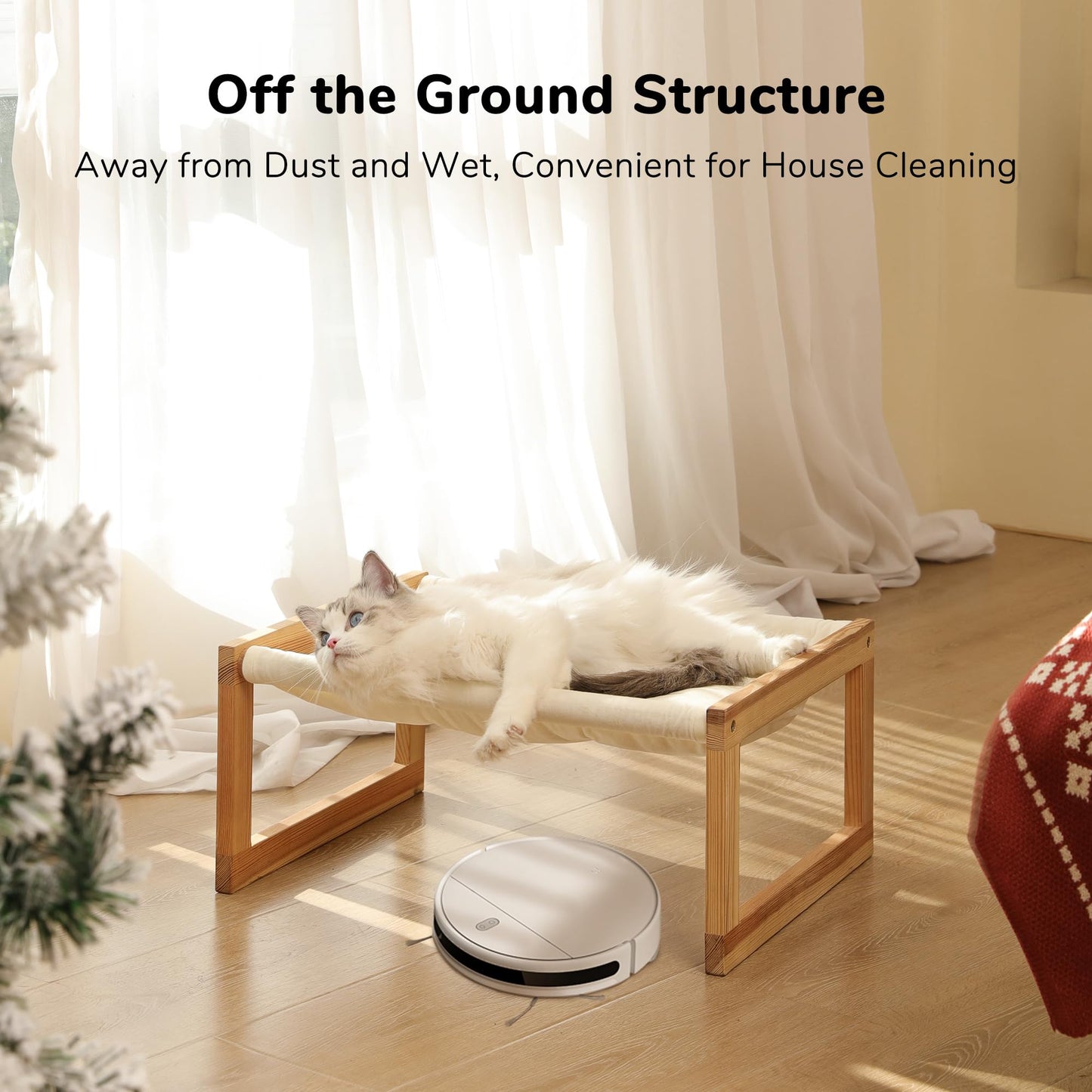 FUKUMARU Cat Bed, Plush Velvet Cat Beds for Indoor Cats, Wooden Cat Hammock, 20 x 16 Inch Cat Couch, Suitable for Cats, Dog, Bunny, Rabbit, Kitten and Small Animal
