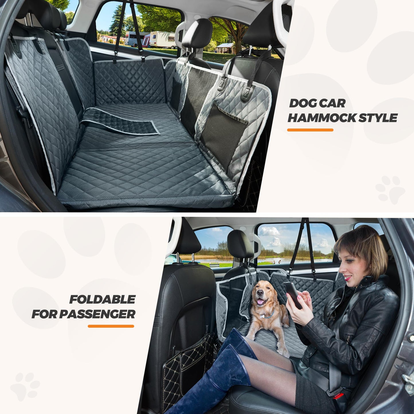 ANOSOSPECIAL Back Seat Extender for Dog,Waterproof Hard Bottom Dog Car Seat Cover for Back Seat Protector,Foldable Camping Pet Hammock Bed,Easy Clean Travelling Accessories Car SUV Truck (Grey)