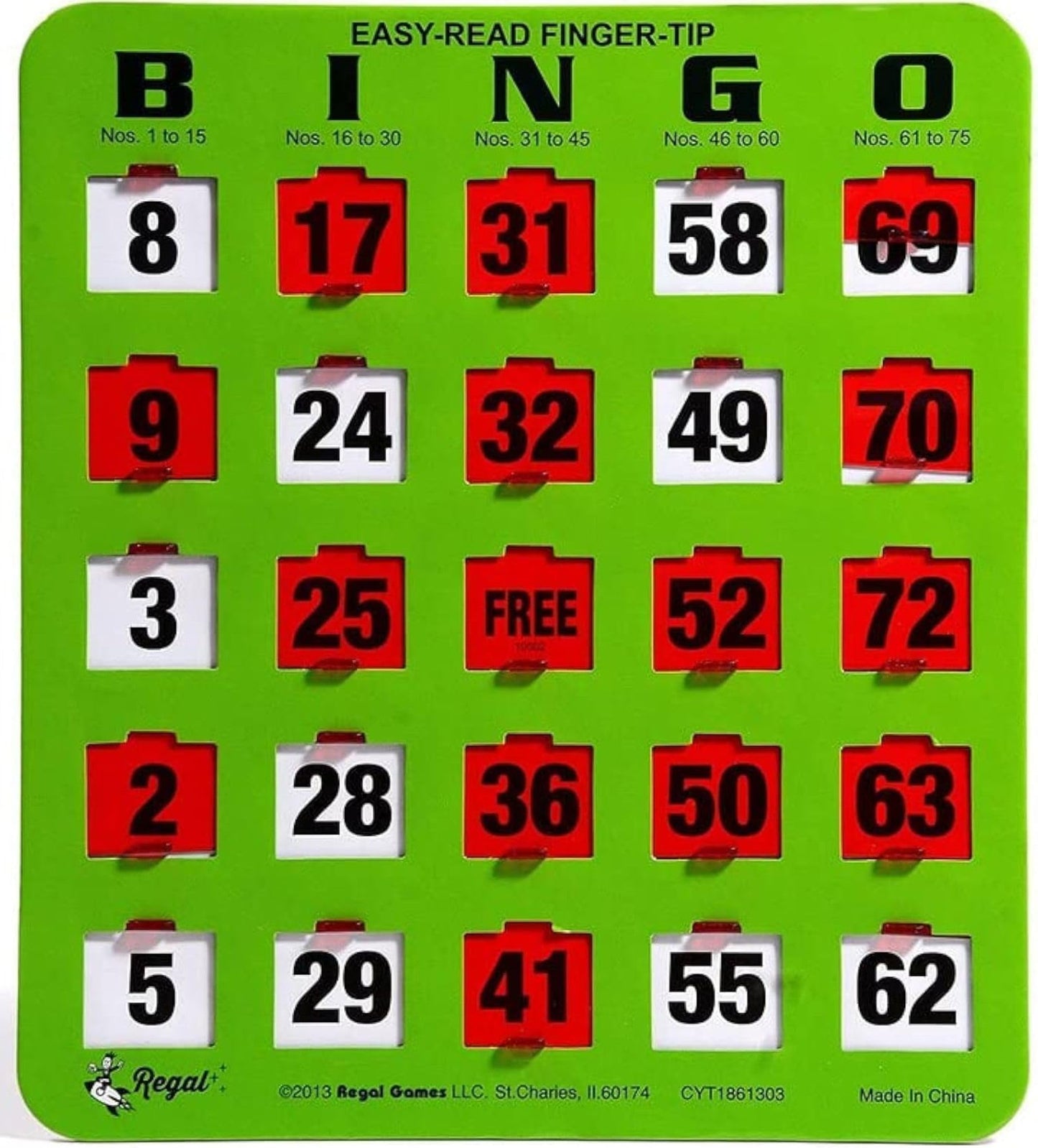 25 Green Easy Read Bingo Heavy Duty 5 Ply Jumbo Shutter Slide Cards by Regal Games
