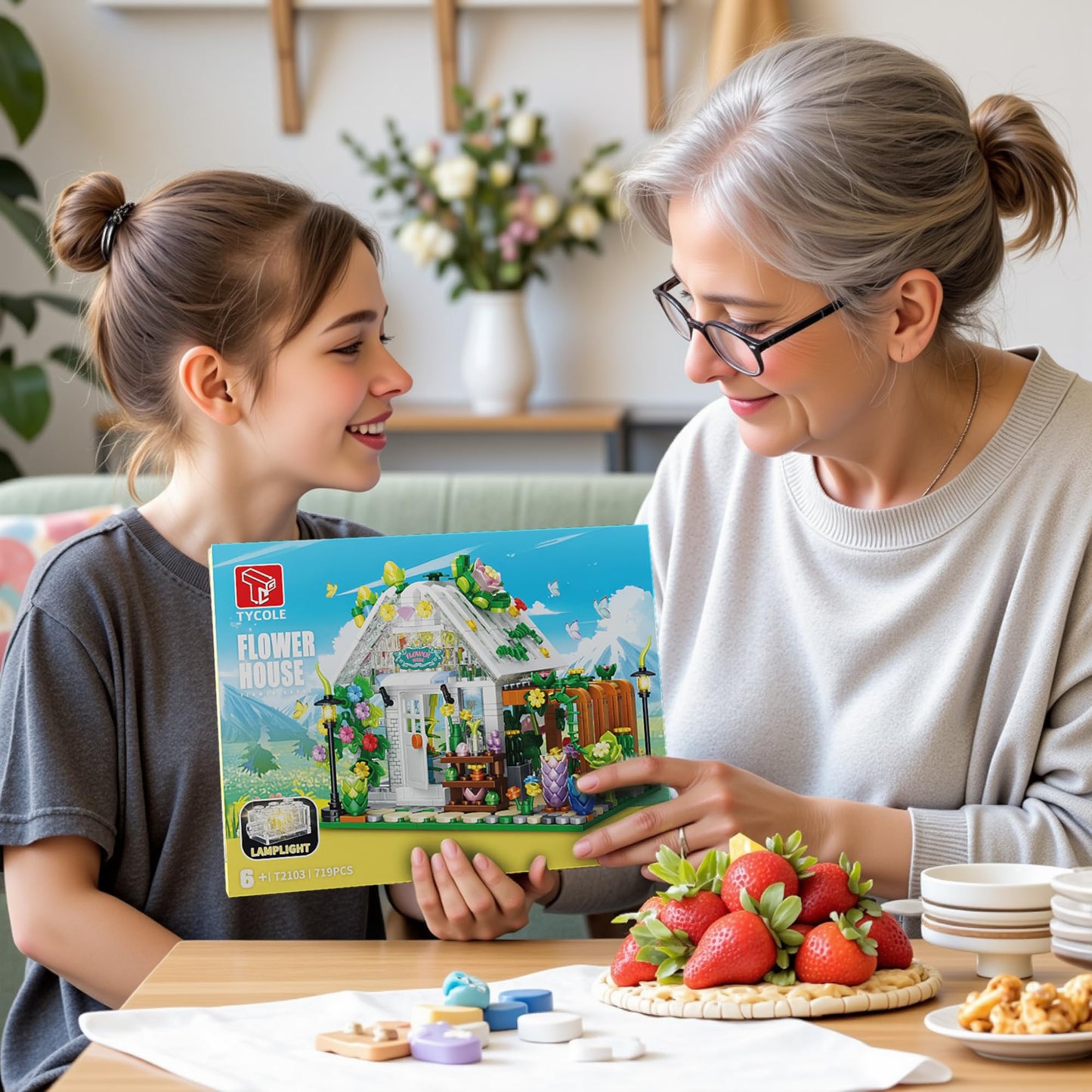 TYCOLE Flower House Building Set with Lights,Garden House Building Toy Kits,Creative Greenhouse Building Playset,Christmas Birthday Gift for Adults or Girls 8-12 Years(719PCS)