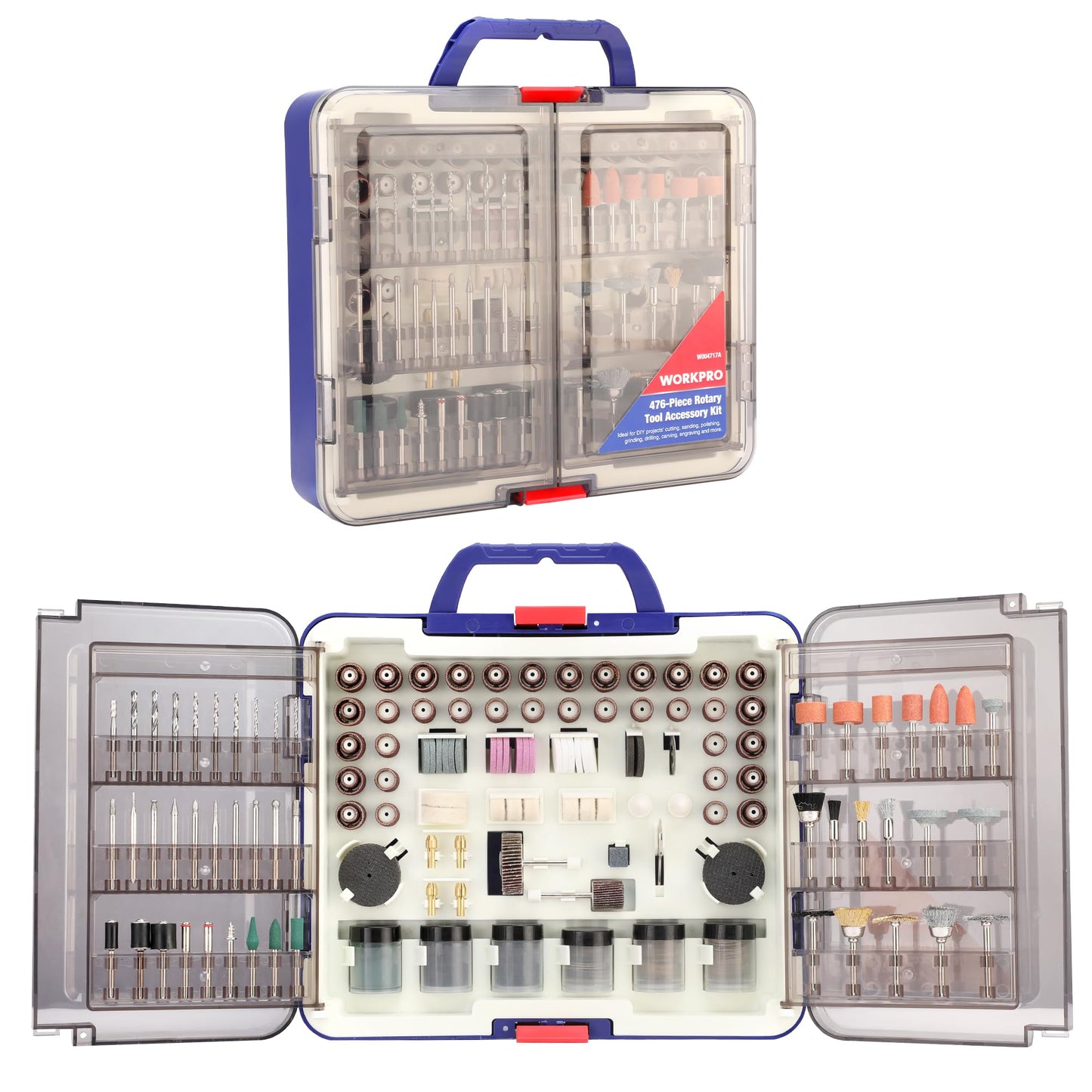 WORKPRO 476PCS Rotary Tool Accessories Kit, Rotary Tool Bits for Easy Cutting, Sanding, Grinding, Carving, Polishing, Drilling and Engraving, Fits Milwaukee & Dremel & Cordless Rotary Tool, Etc.