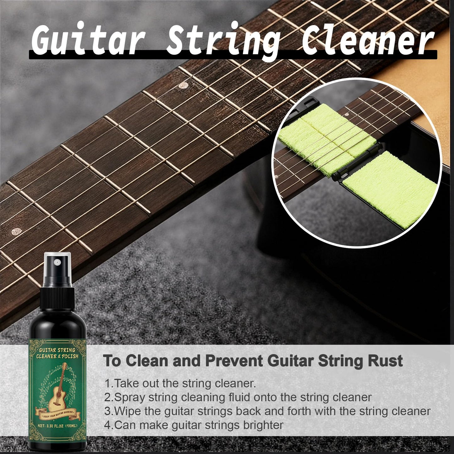 9pcs Guitar Cleaning Kit with Fret Polish, Guitar Cleaner Prevents Wear, Fading, and Cracking, While Keeping Your Instrument in Its Best Appearance and Sound Quality at All Times