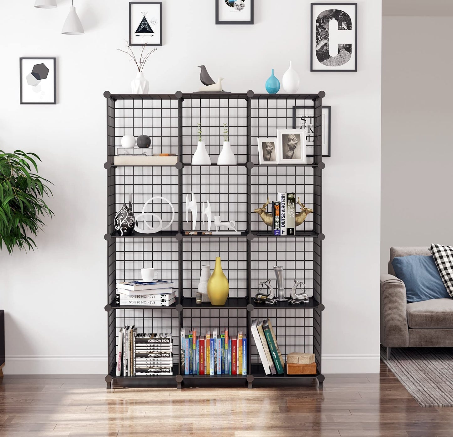 AWTATOS Wire Storage Cubes Closet Shelves Organizer 12 Cube Wire Grids Storage Shelves Metal Cube Storage Organizer Shelving Modular Bookshelf Stackable Bins Shelf for Bedroom, Office, Black