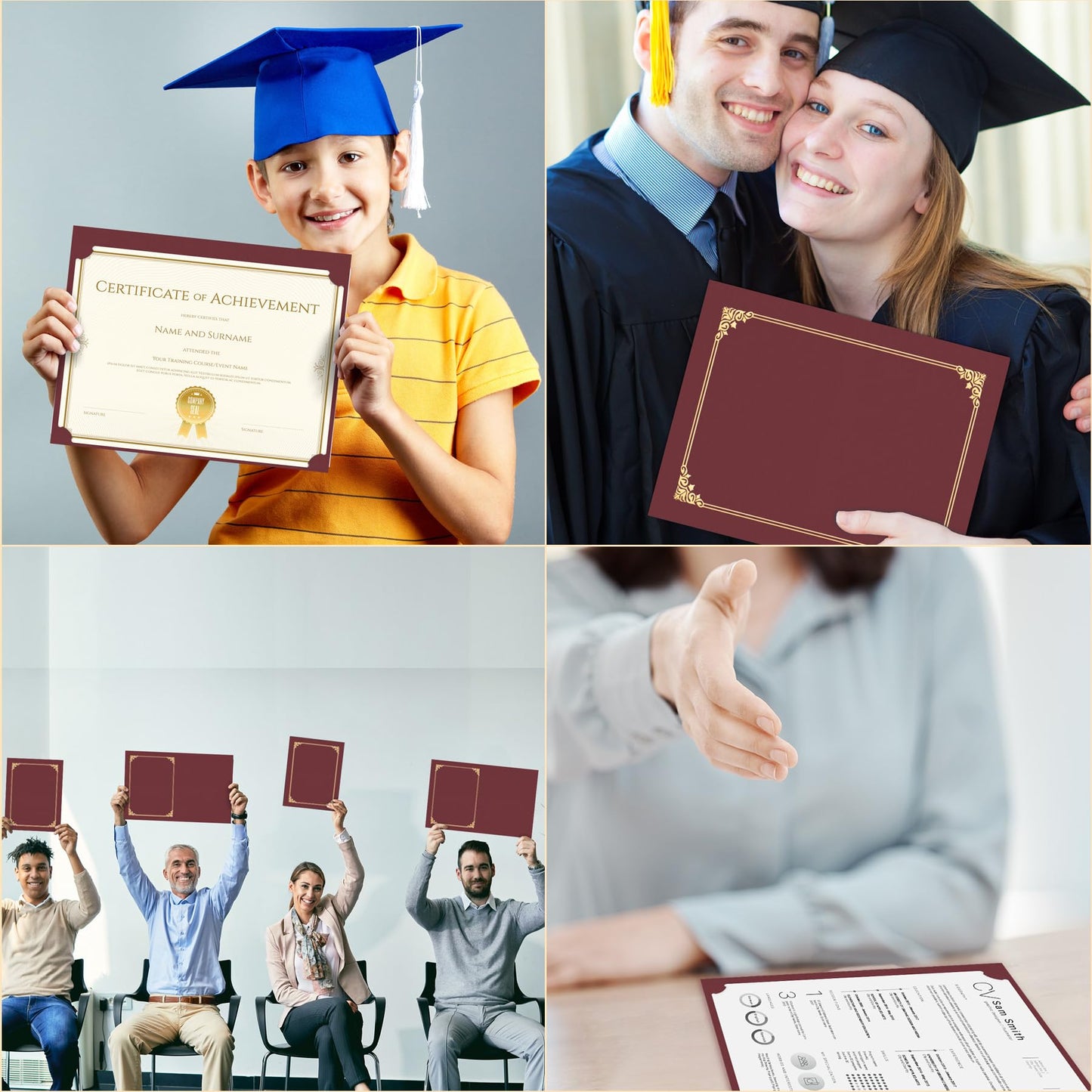 HAUTOCO 50 Packs Certificate Holders, Burgundy Diploma Holders, Document Award Covers Certificate Folders with Gold Foil Border for 8.5x11 Letter Size