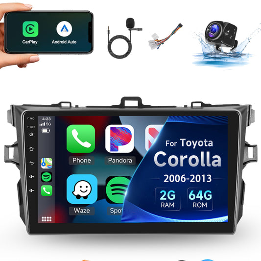(2+64G)- for Toyota Corolla 2006-2013 Car Radio with Wireless Carplay/Android Auto,Android Car Stereo 9inch Touch Screen GPS Navigation WiFi Bluetooth FM/RDS Mirror Link SWC Backup Camera