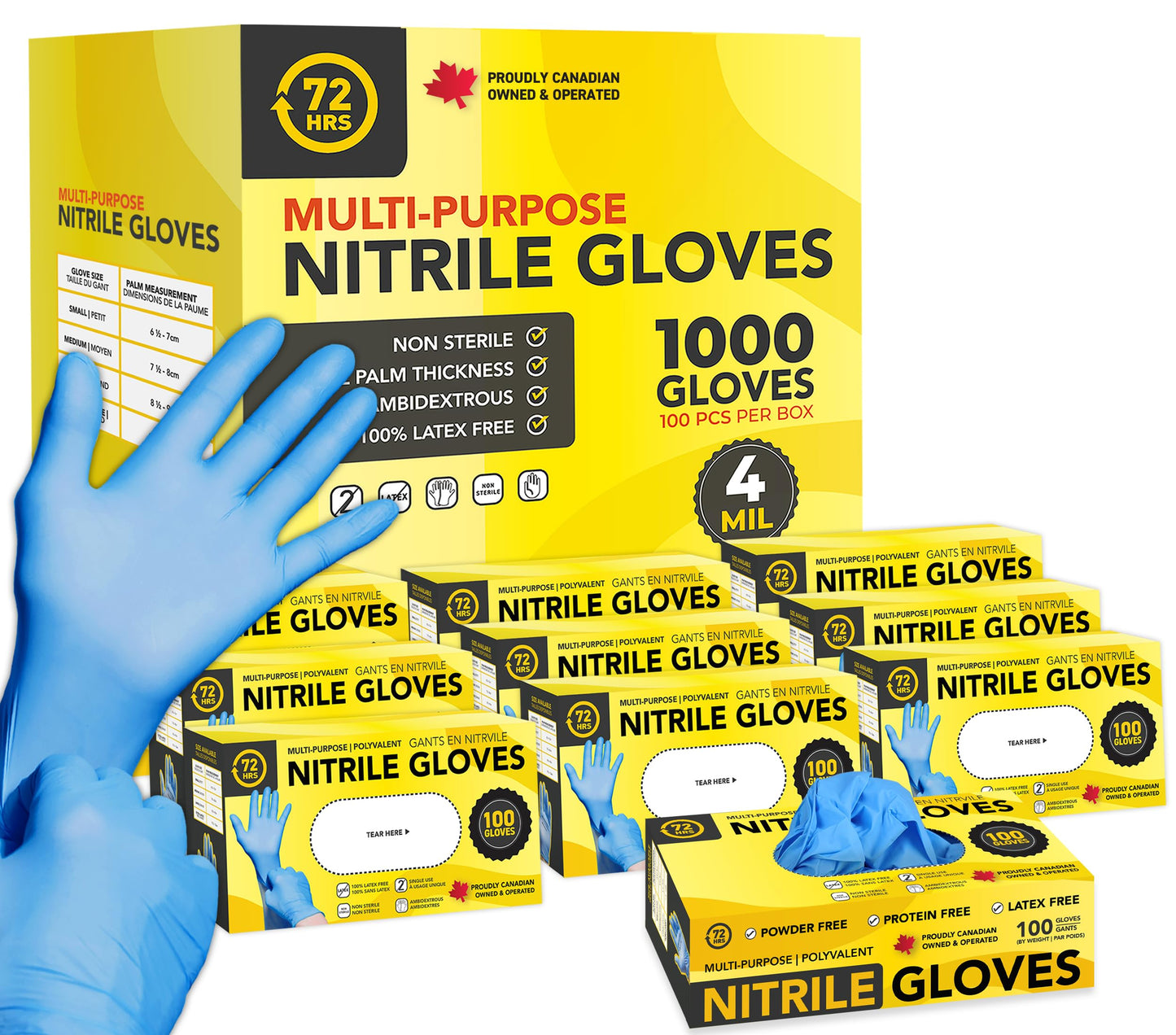 72HRS Nitrile Disposable All Purpose Gloves - 4 mil, Latex Free and Power Free, Food Grade Multipurpose Gloves (1000 Pieces, X-Large)