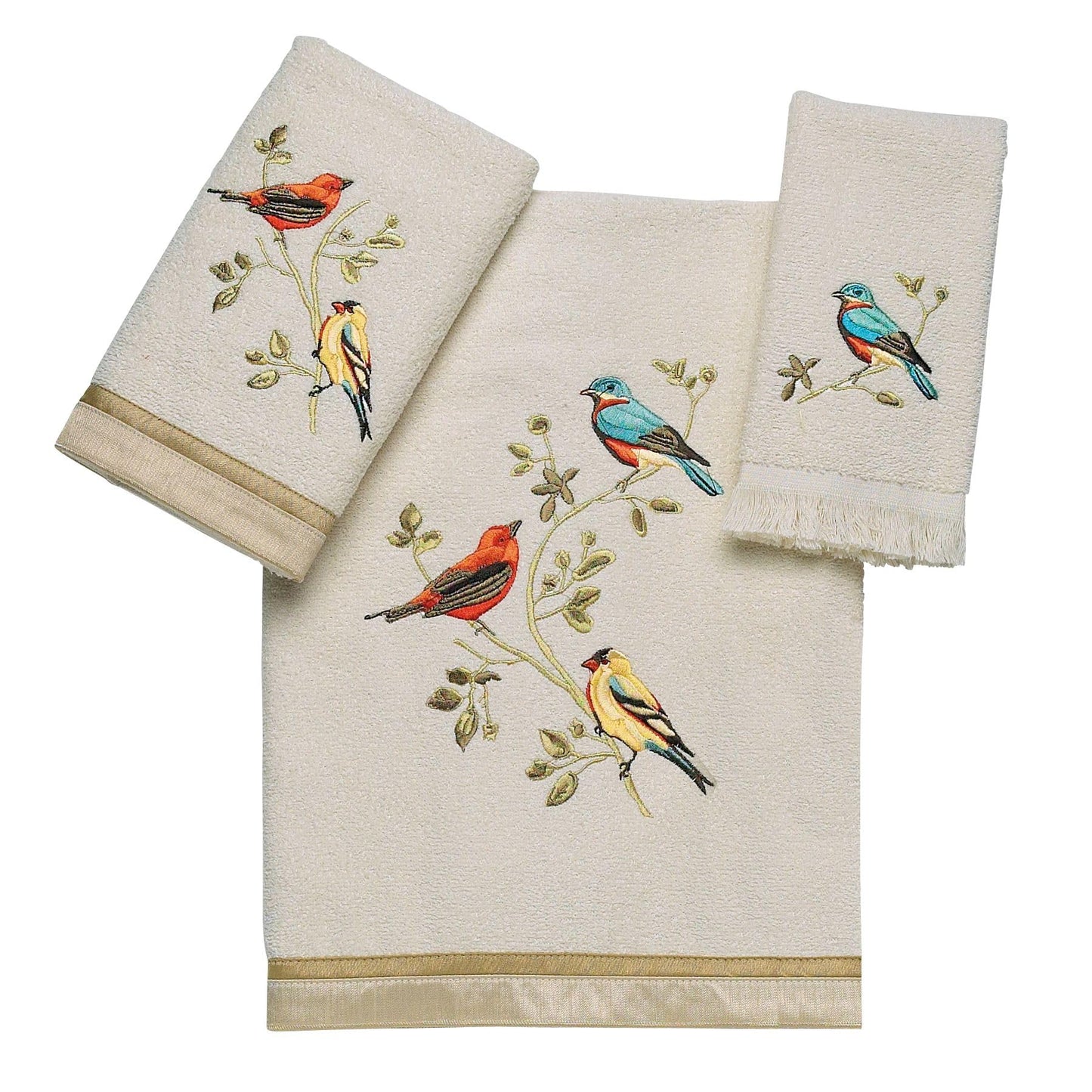 Avanti Linens Gilded Birds Collection 3 Pc Towel Set, Ivory