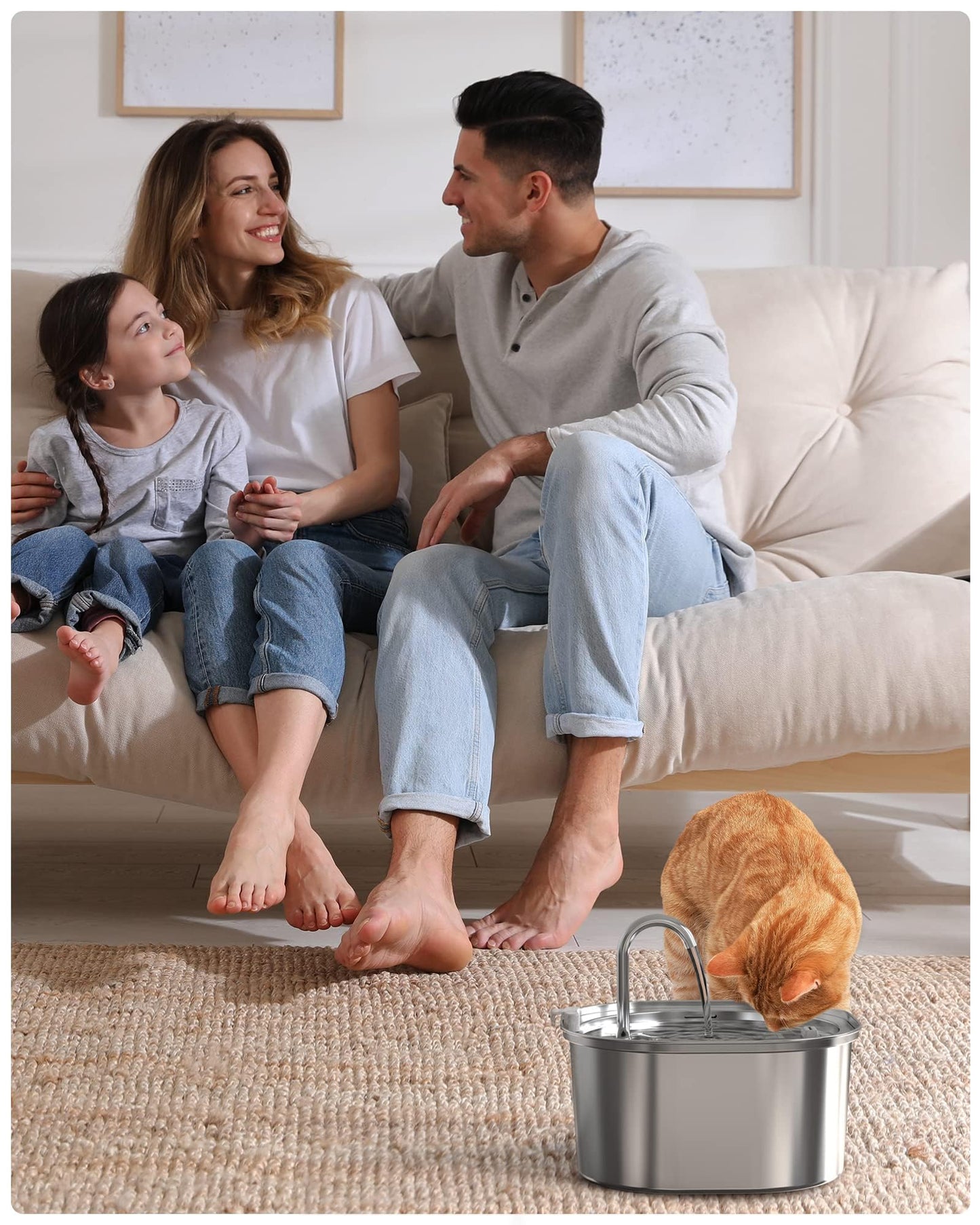 PEKTACO Cat Water Fountain - Automatic Pet Water Fountain Dog Water Dispenser Replacement Filters, 3.2L/108oz Stainless Steel Water Fountain for Cats Inside