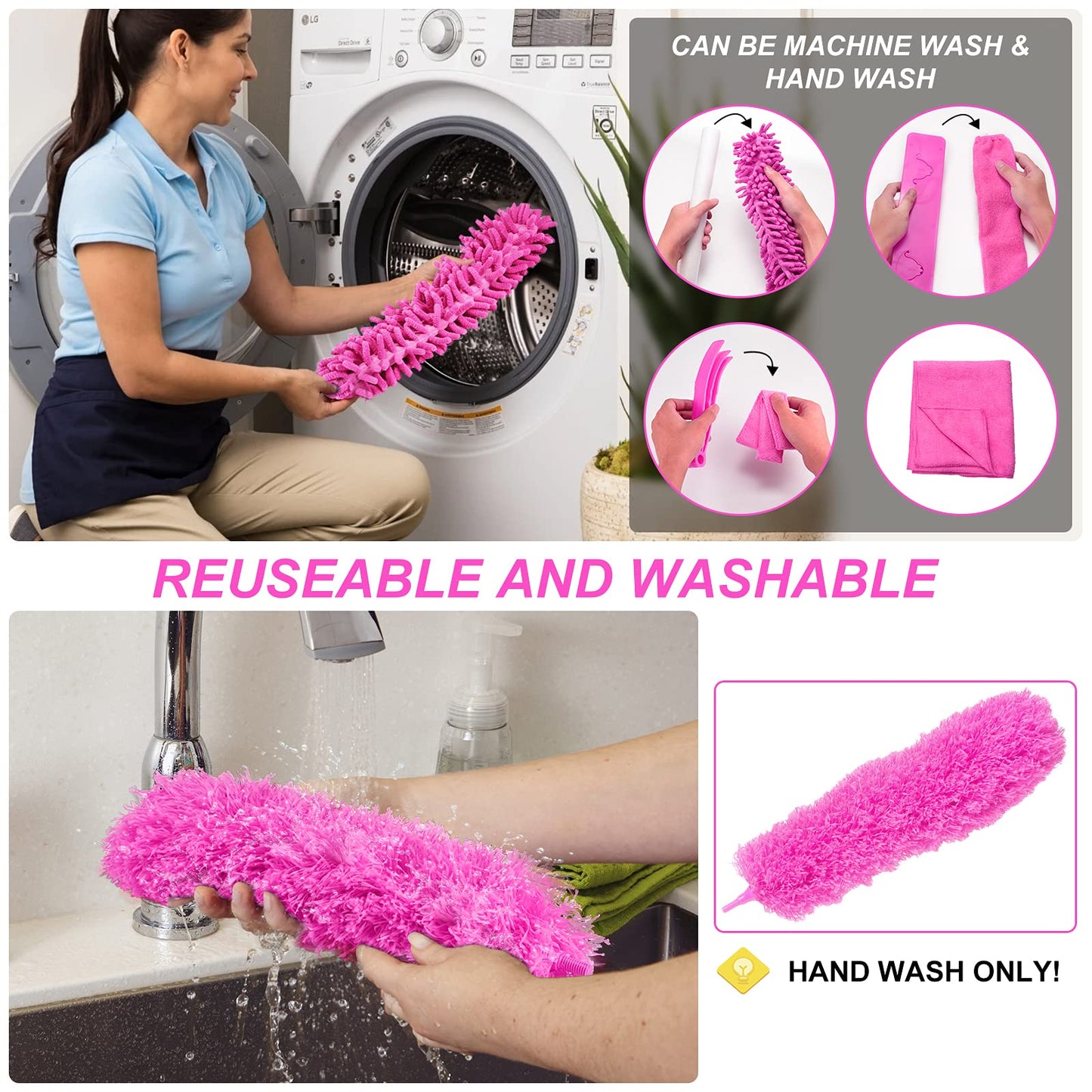 CALBEAU 15PCS Microfiber Feather Duster Set Bendable & Washable with 100-inch Extension Pole Dusters for Cleaning High Ceiling Fan, Blinds, Cars, Furniture, Cleaning Tools Kit for Women
