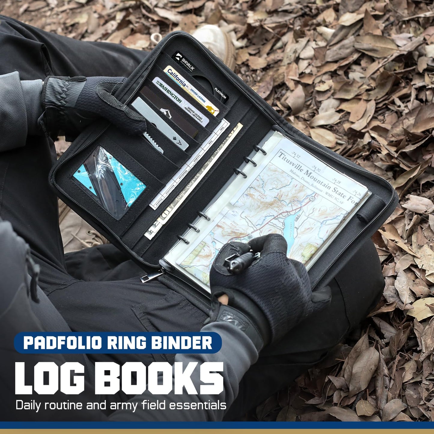 WYNEX Tactical Notebook Padfolio Ring Binders with 80 Sheets,Army Military Notebook Tactical Portfolio Binder with Zipper for Tactical Gear and Organizer, Refillable A5 6 Ring Binder