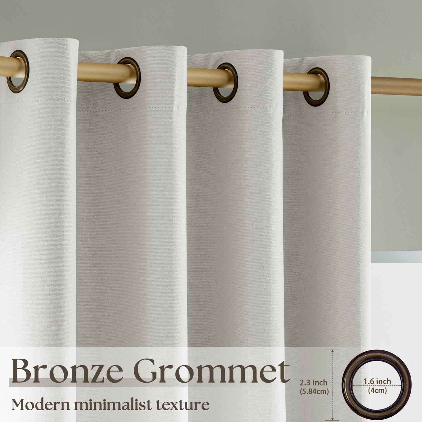 100% Blackout Curtains 108 Inches 2 Panels Thermal Insulated Black Out Linen Curtains for Bedroom Living Room Darkening Treatments Bronze Grommet Top Linen Drapes 52x108 Inch Ivory Natural Cream