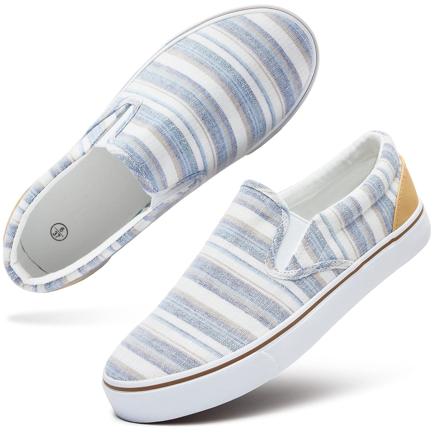 Women's Slip on Shoes Canvas Sneakers Loafers Non Slip Shoes Low Top Casual Shoes, Light Blue Stripes, 7.5