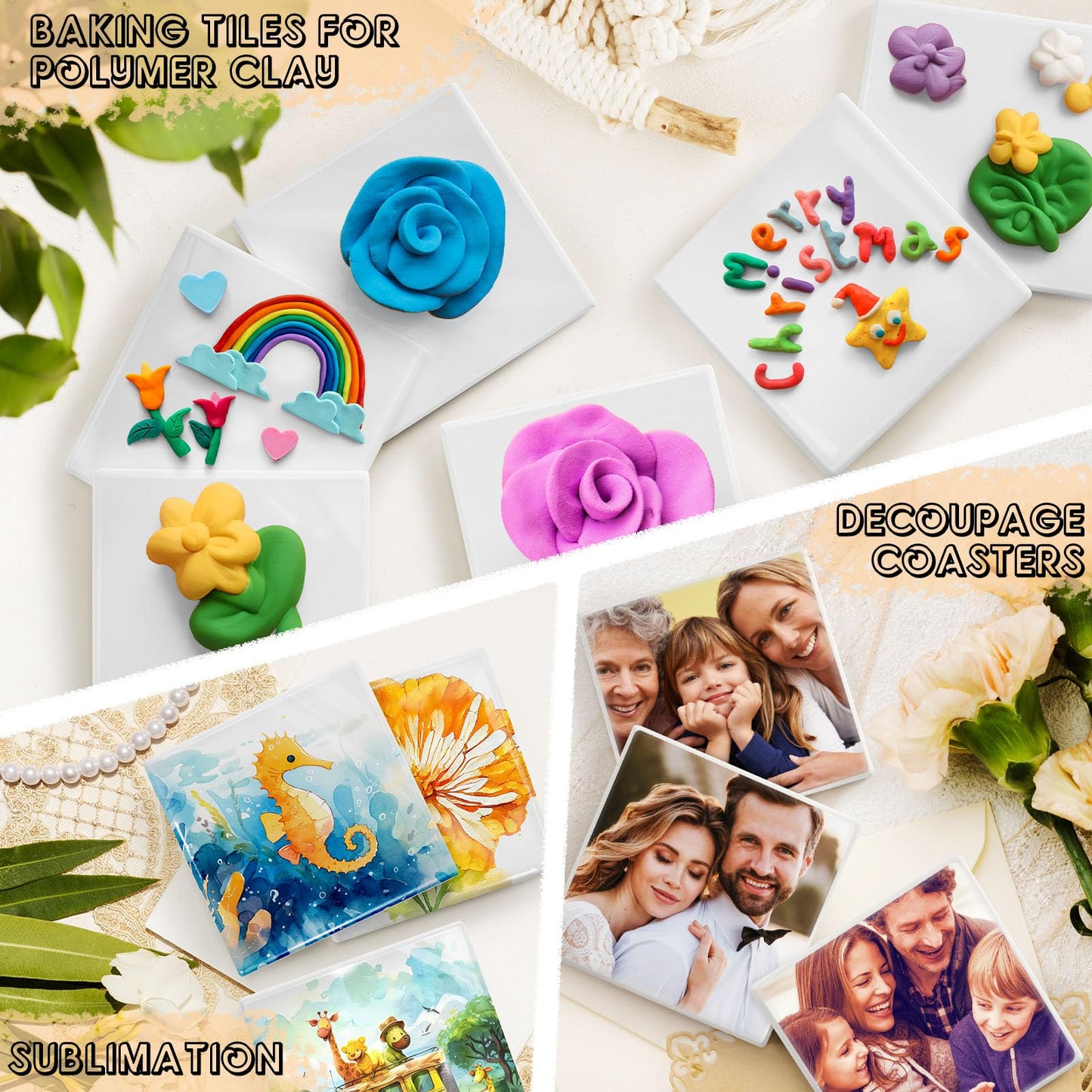 24 Pieces Sublimation Coasters, GOH DODD Ceramic Tiles for Crafts Glossy Glazed White Blanks for Alcohol Ink, Painting, Heat Transfer, Housewarming Gifts Wedding Party Education, Round, 4 inch, Square
