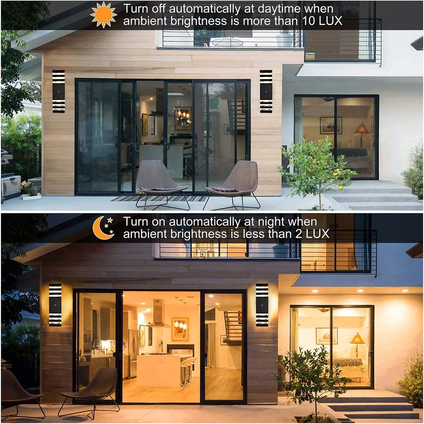 OUTKEIEI Dusk to Dawn Sensor Outdoor Wall Lights, Modern Up and Down Exterior Lighting Wall Mount, Simple Black Aluminum Porch Wall Sconces for Front Door Garage Patio 2-Pack…