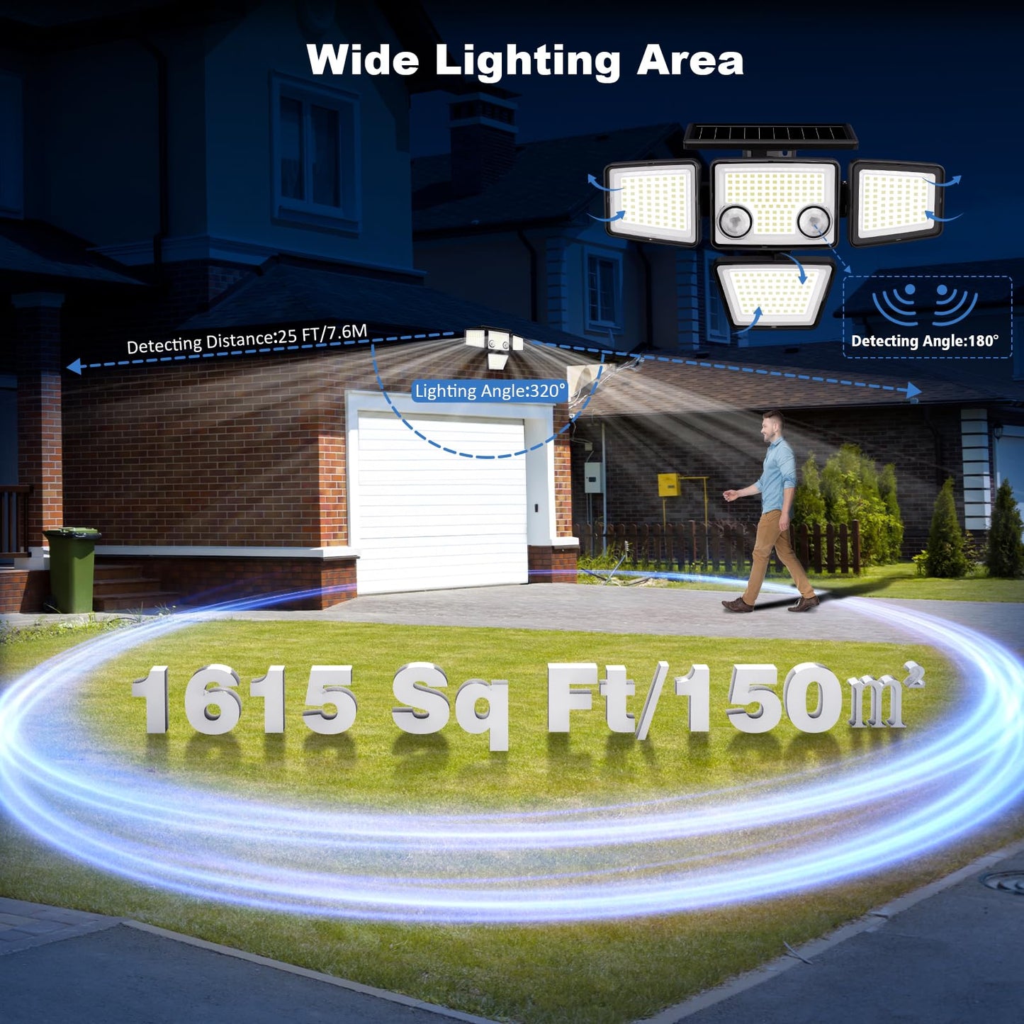 K KASONIC Solar Lights Outdoor, 286 LEDs Solar Dual-Motion Sensor Lights with 4-Head, 6500K Wide Angle Illumination, IP65 Waterproof Security Flood Lights for Backyard Patio Garden Garage Wall, 2 Pack