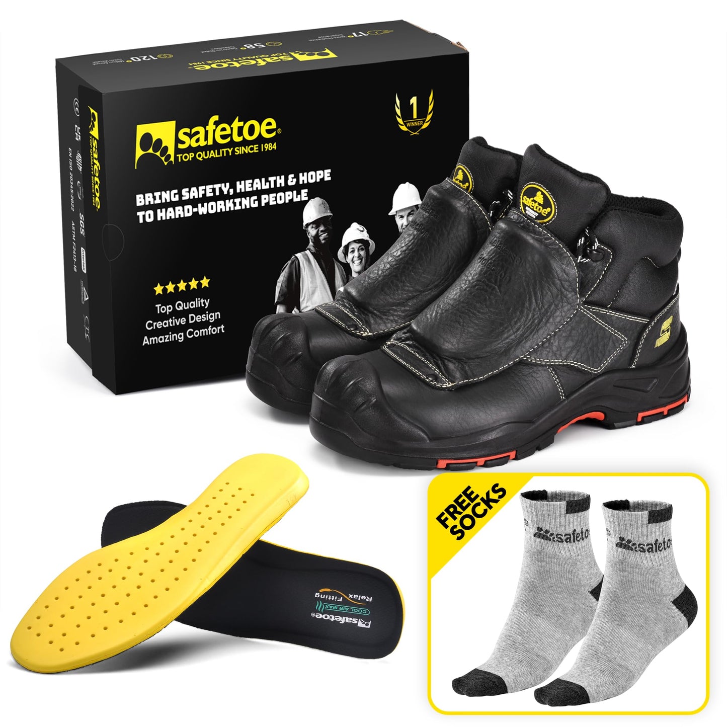 SAFETOE Welding Boots for Men Composite Toe Safety Boots with Metatarsal Protection Fire Resistant Welding Boot 300℃ Heat Resistant Welder Working Boots