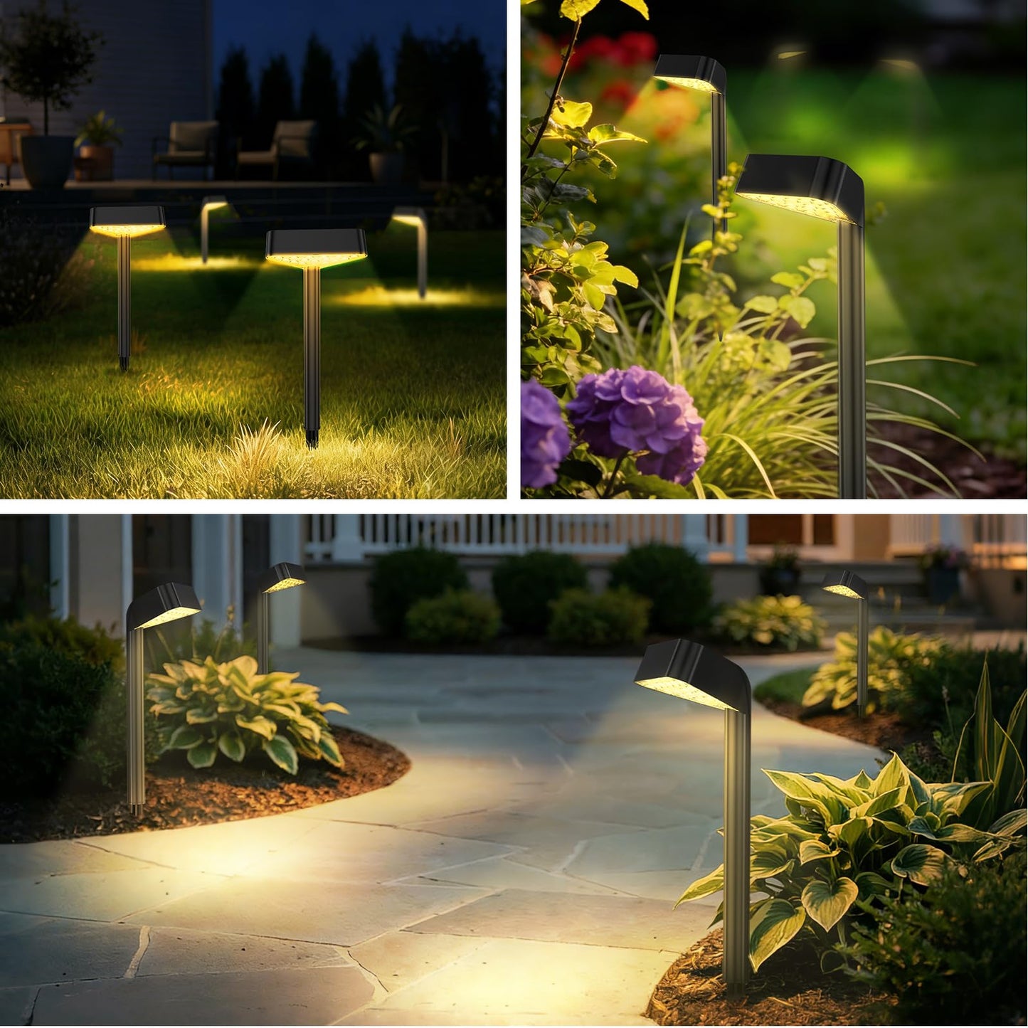 Solar Pathway Lights Outdoor, 4 Pack, 15 LED Brighter Solar Path Lights Waterproof with Upgraded Solar Panel, Up to 12Hrs Modern Landscape Lights for Backyard Garden Walkway Driveway Patio Lawn Decor