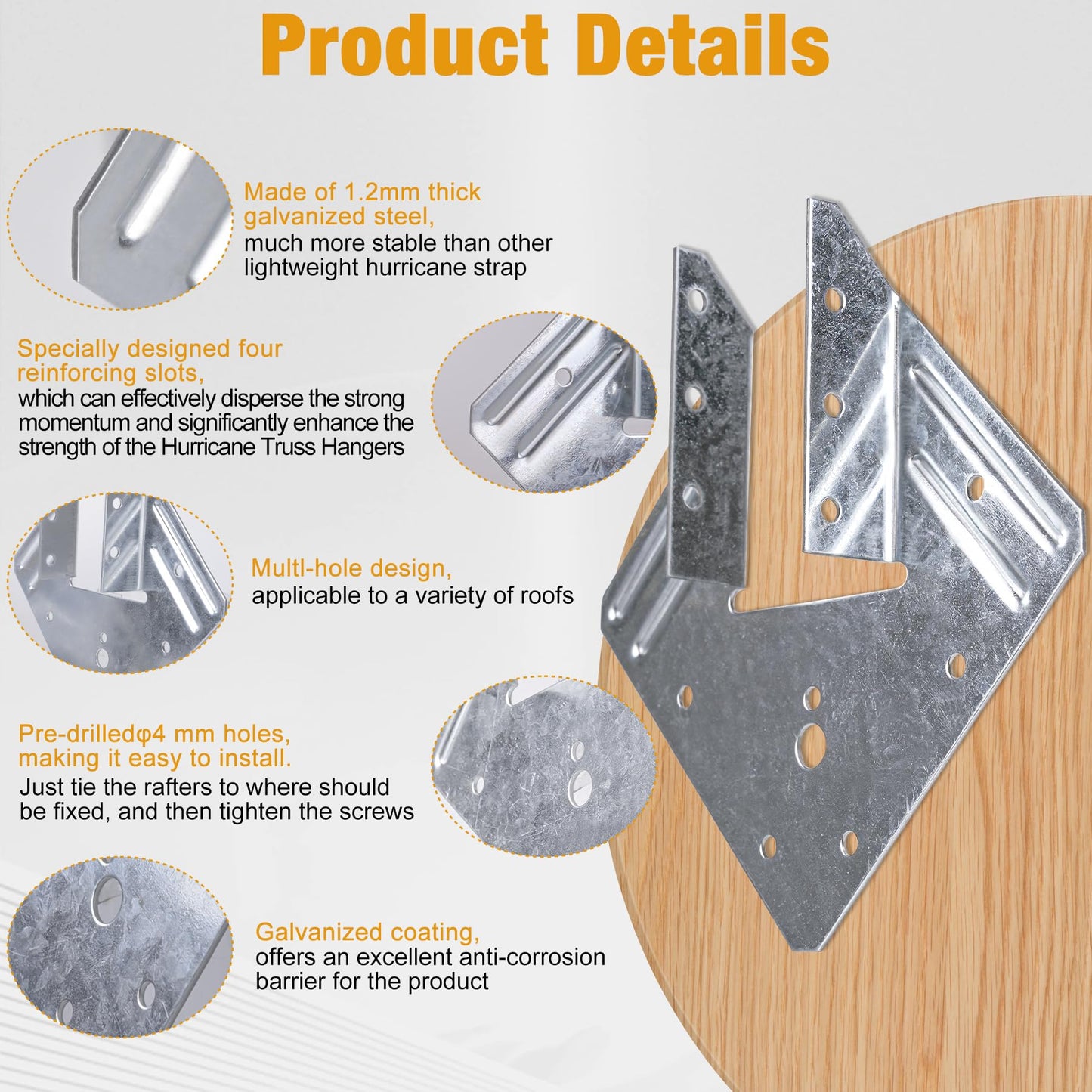 Hurricane Ties for Rafters 24 Pack, 18-Gauge Hurricane Roof Straps for Shed, Heavy Duty Galvanized Rafter Ties, Hurricane Wood Clips Rafter Brackets Joist Brackets
