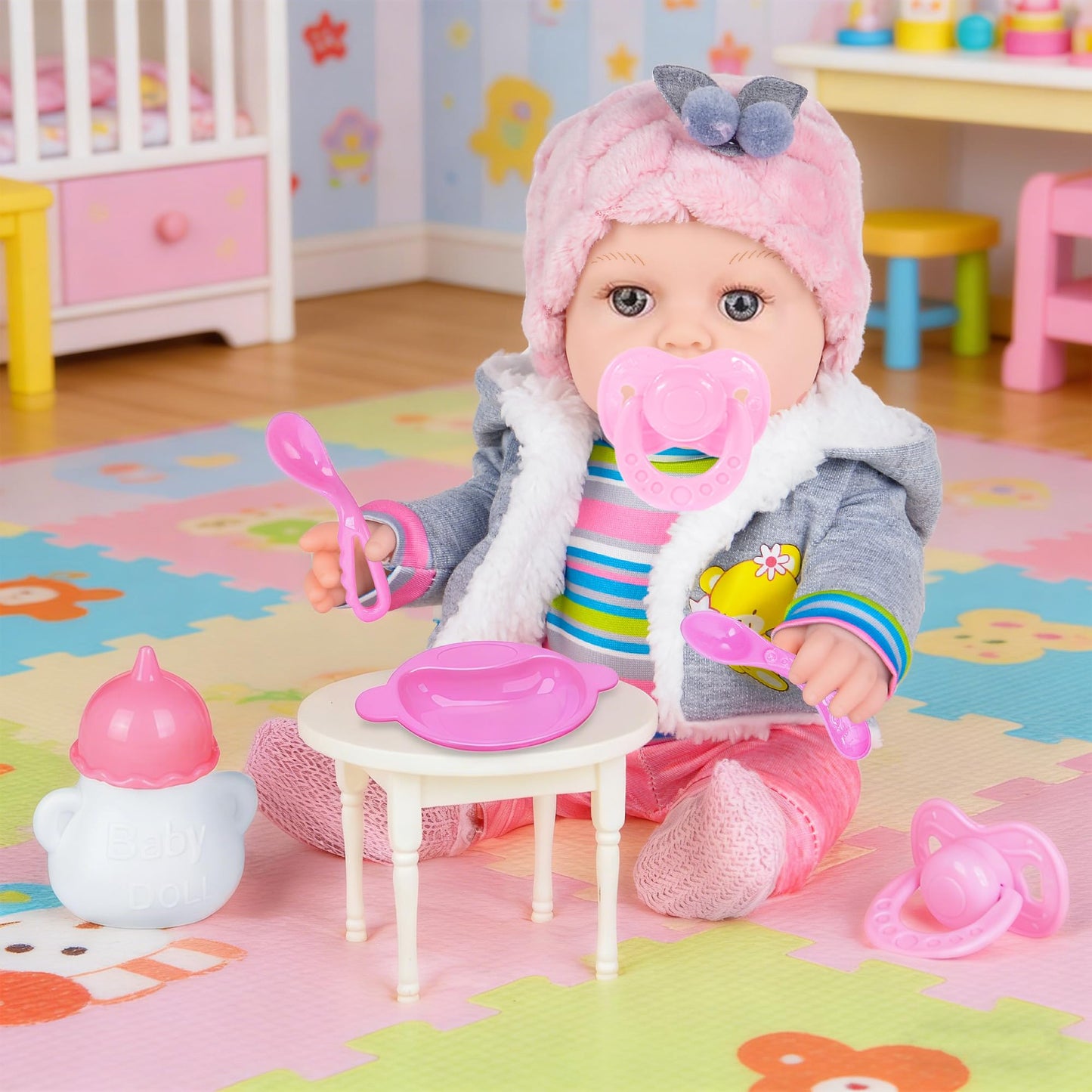 ebuddy 12 Inch Baby Doll - 12" Lifelike Baby Doll with 3-Piece Outfits, 4 Accessories & Feeding Playset - Realistic Rosy Cheeks & Blue Eyes, for Kids