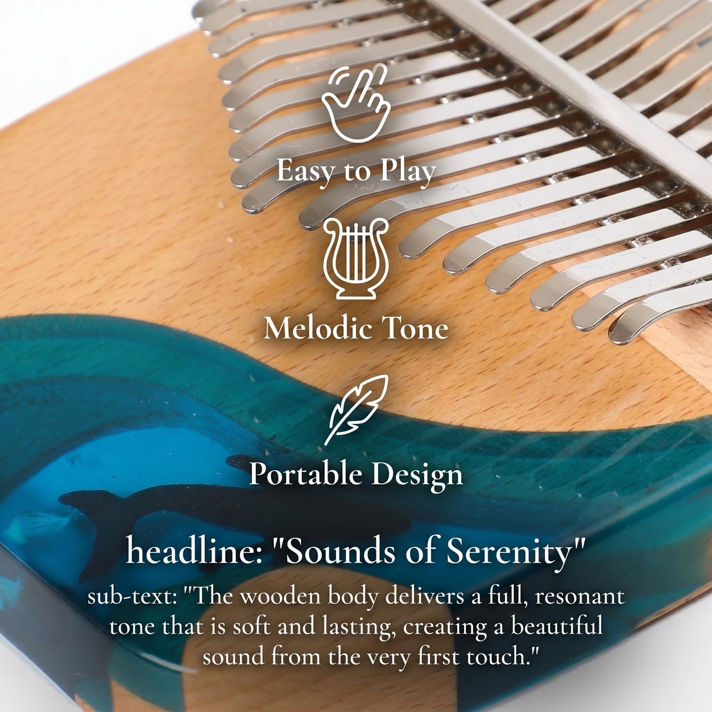 Musfunny Kalimba Thumb Piano 17 Keys Portable Mbira Finger Piano with Study Instruction Tuning Hammer Musical Instrument Gifts for Beginners Adults Birthday Christmas (Blue Whale)