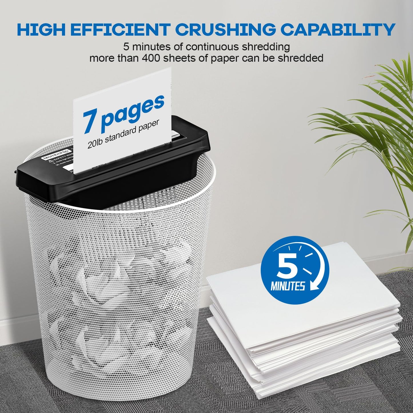 Membship Paper Shredder for Home and Office Use, 7 Sheet Strip Cut Small Paper Shredder Without Basket for Home Office, Portable Shredder Extendable Arm Design with Overheat Protection,Jam Proof