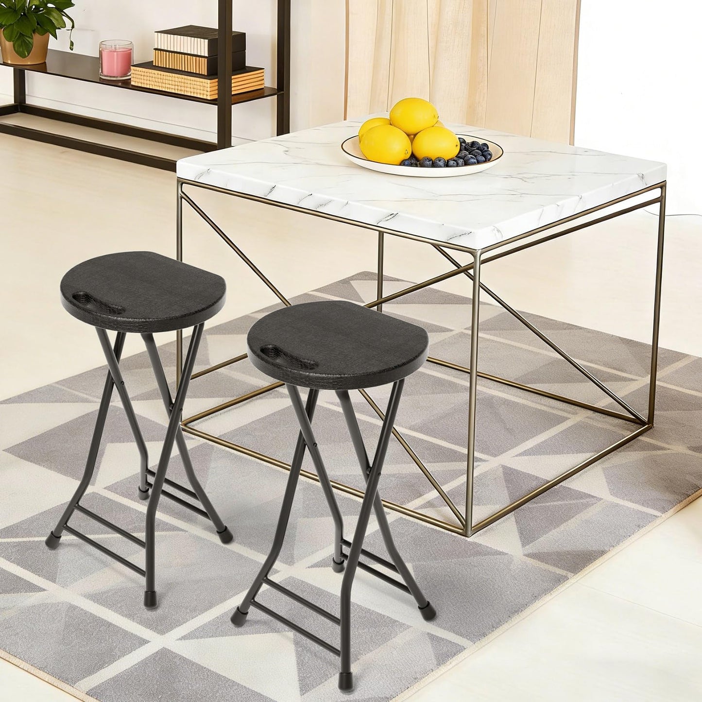 LEDLAY24 Inch Folding Stool with Handle - 500LBS Capacity Portable Foldable Stool with Non-Slip Feet, Heavy-Duty Steel & Plastic Collapsible Stool for Indoor Outdoor Use, Black