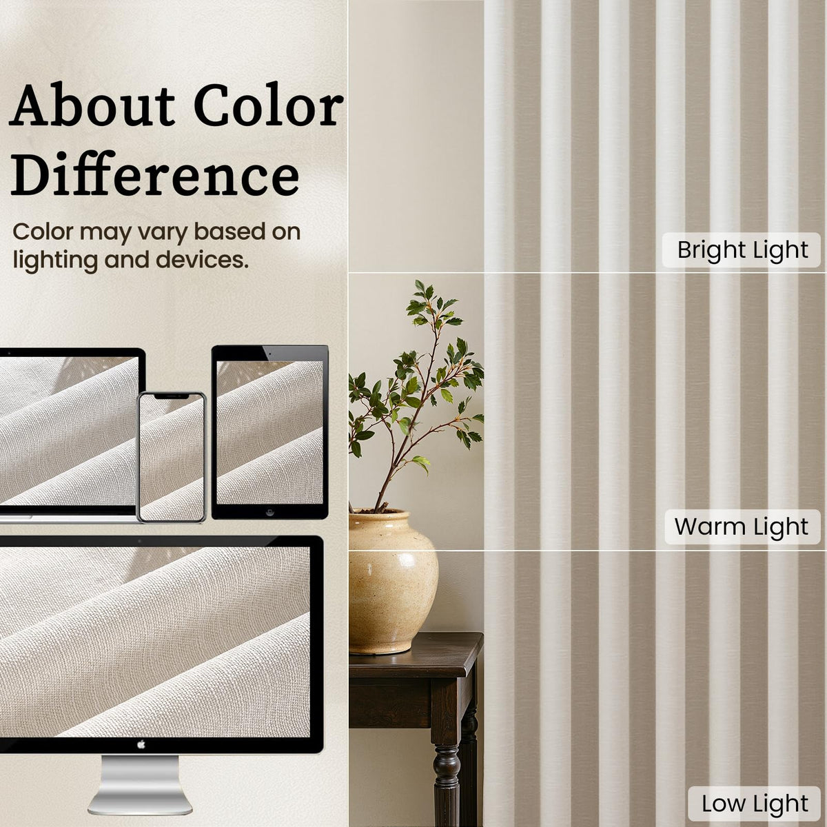 96 Inches Long Grommet 100% Blackout Curtains Linen Textured Black Out Curtains Full Light Blocking Energy Saving Linen Drapes 52Wx96L 2 Panels