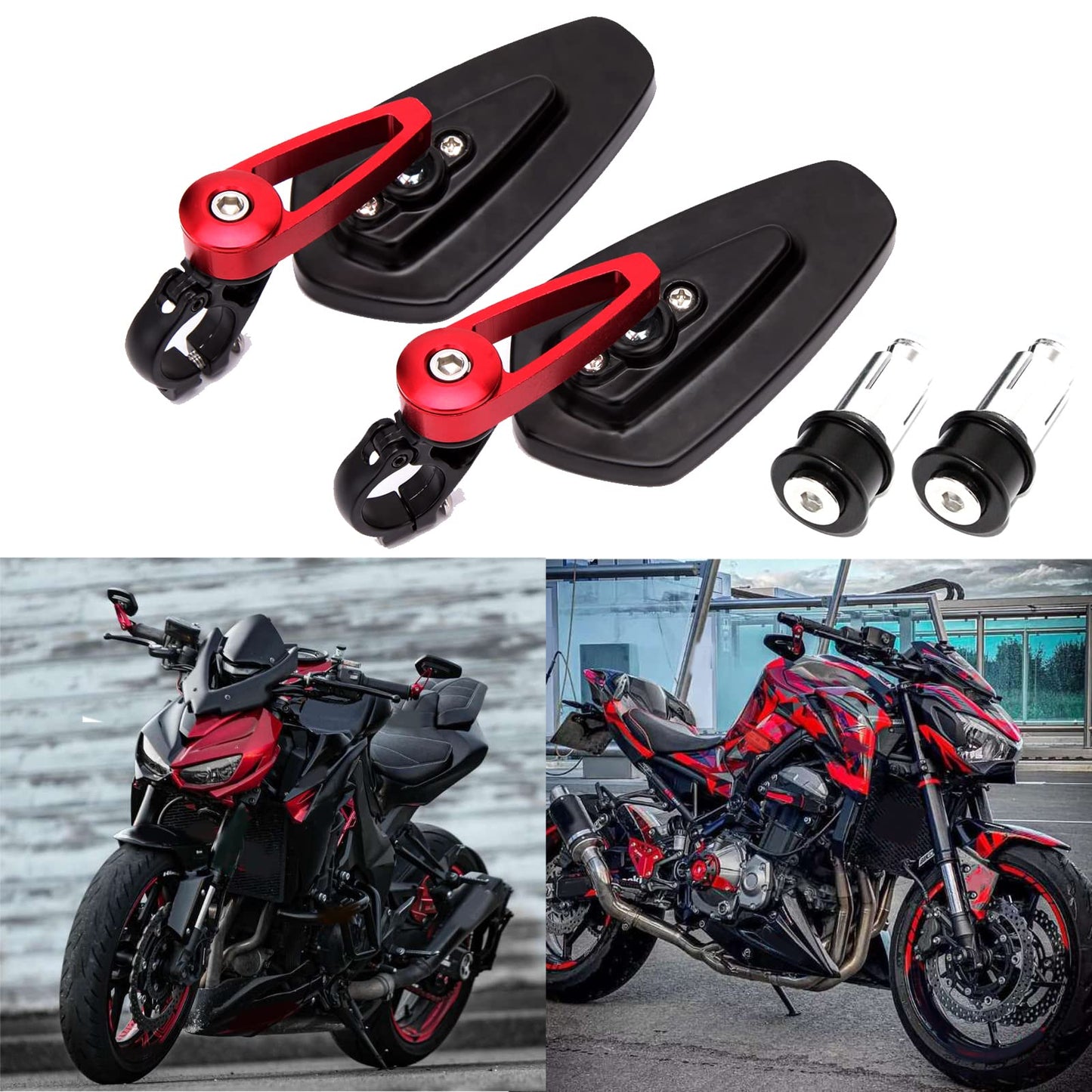 Rich Choices Universal Red Motorcycle 22mm 7/8'' CNC Handlebar Side Mirrors for Honda Kawasaki Yamaha Suziki