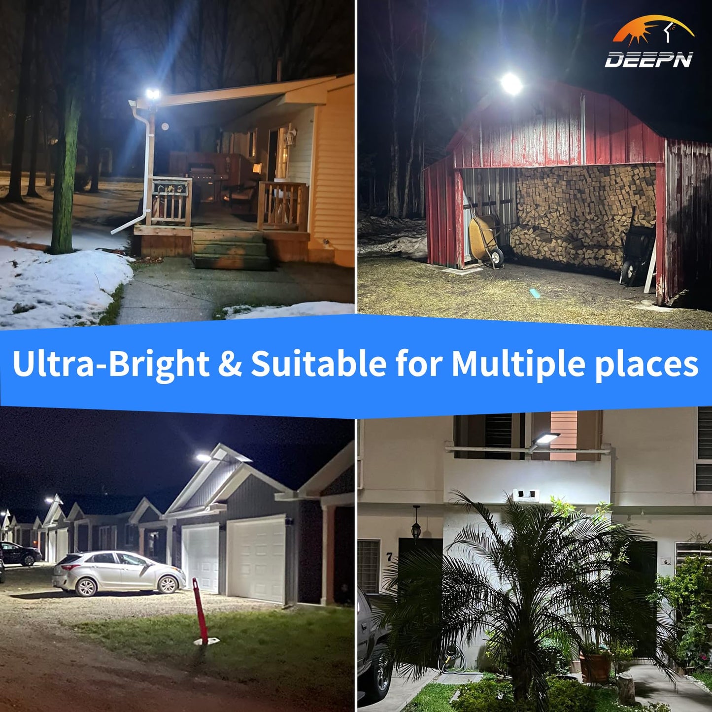 Deepn Solar Lights Outdoor, Waterproof Street Lights Outdoor, 6500K Dusk to Dawn Solar Security Flood Lights Motion Sensor with Remote Control for Yard, Entryway Garage, Porch (1)