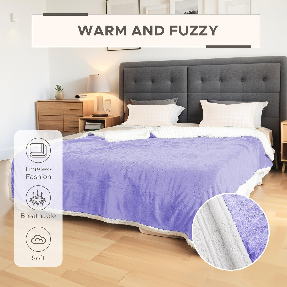 Full Size Electric Heated Blanket 72"x84", 4 Heat Modes,10H Auto Off,Soft Microplush & Sherpa Fabric,Overheat Protection,No Central Heating,Dual Bed Sofa Use,Washable,Winter Gift,Light Purple
