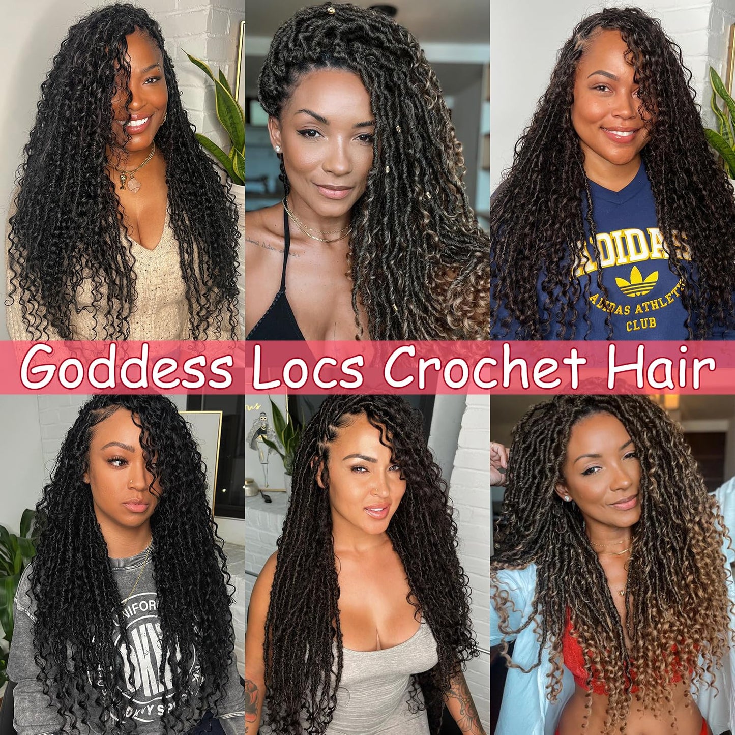 AMUMI Goddess Locs Crochet Hair 24 Inch 8 Bundles Boho Faux Locs Crochet Hair for Black Women Crazy Soft with Curly Ends (24 Inch), 8 Pieces, 1B#