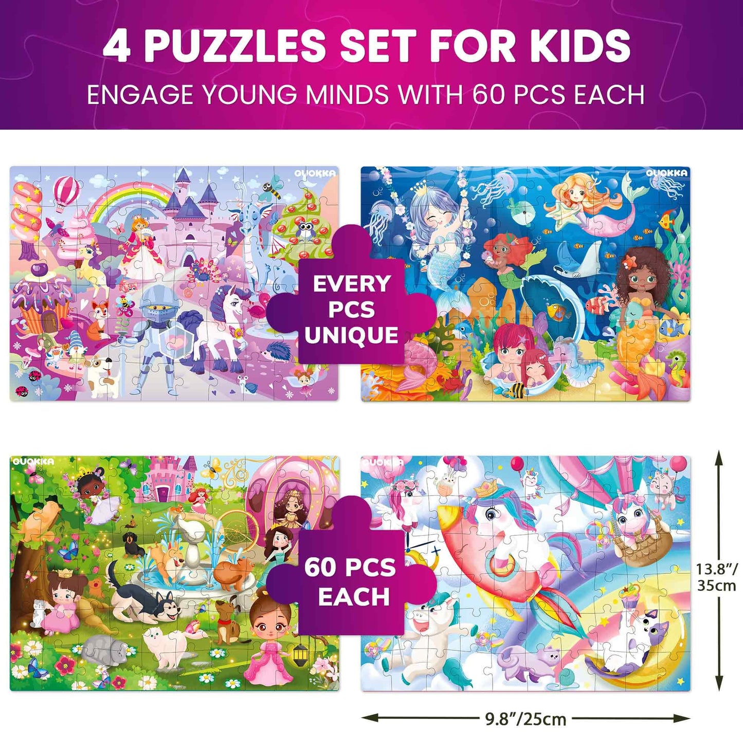 QUOKKA Puzzles for Kids Ages 3-5 - Original - 60 Piece Puzzles for Kids Ages 4-8 - Jigsaw Toddler Puzzle Age 3-5 - Unicorn Princess Animals Toys - Children 4-6 yo - Gift Educational Game