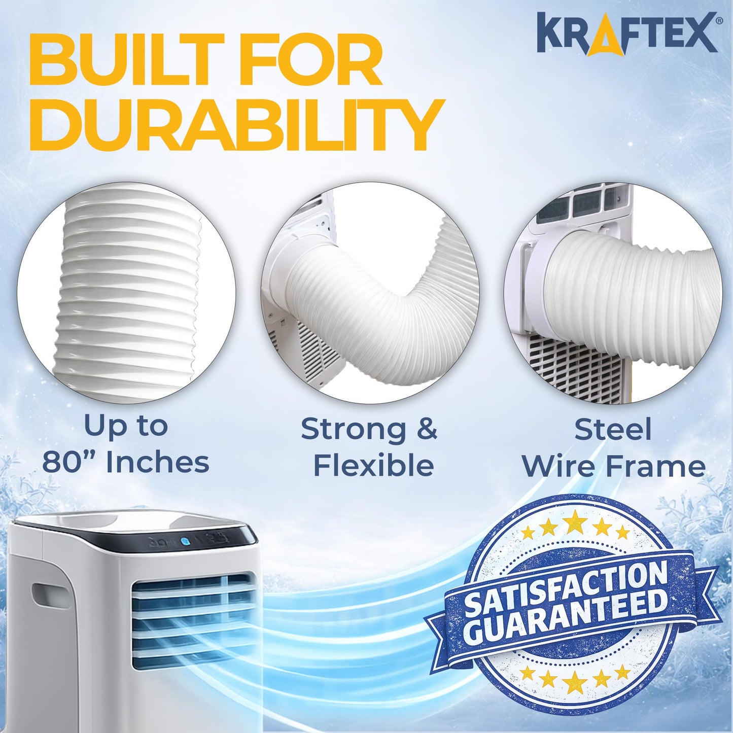Portable Air Conditioner Hose - AC Hose with 5" Diameter, Clockwise Thread & Length up to 80" - Exhaust Hose for Portable Air Conditioner Vent Compatible with Delonghi & LG Air Conditioner Parts
