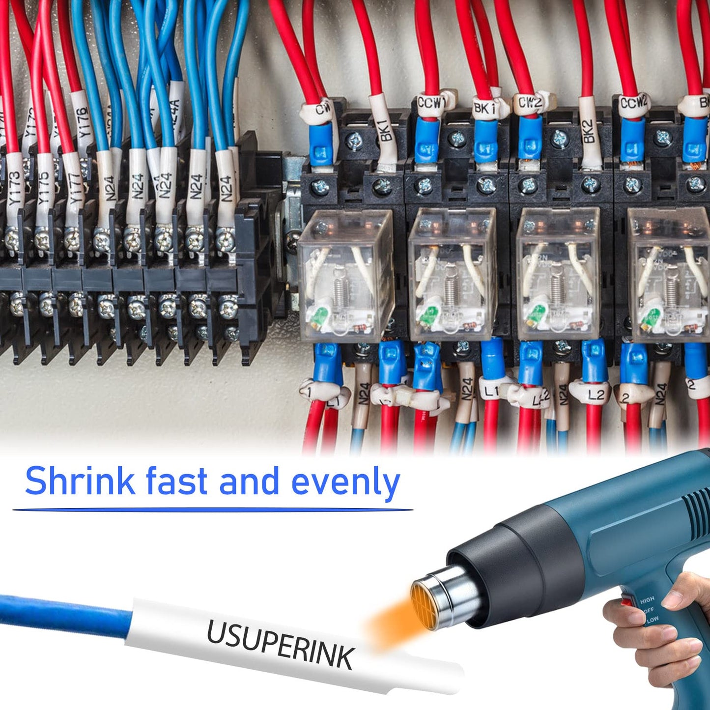SuperInk 5 Pack Compatible for Brother HSe-221 HSe221 HS-221 HS221 Black on White Heat Shrink Tube Label Tape use in PT-D210 PT-D400 PT-E300 PT-E500 PT-P750WVP Printer (0.34''x 4.92ft, 8.8mm x 1.5m)