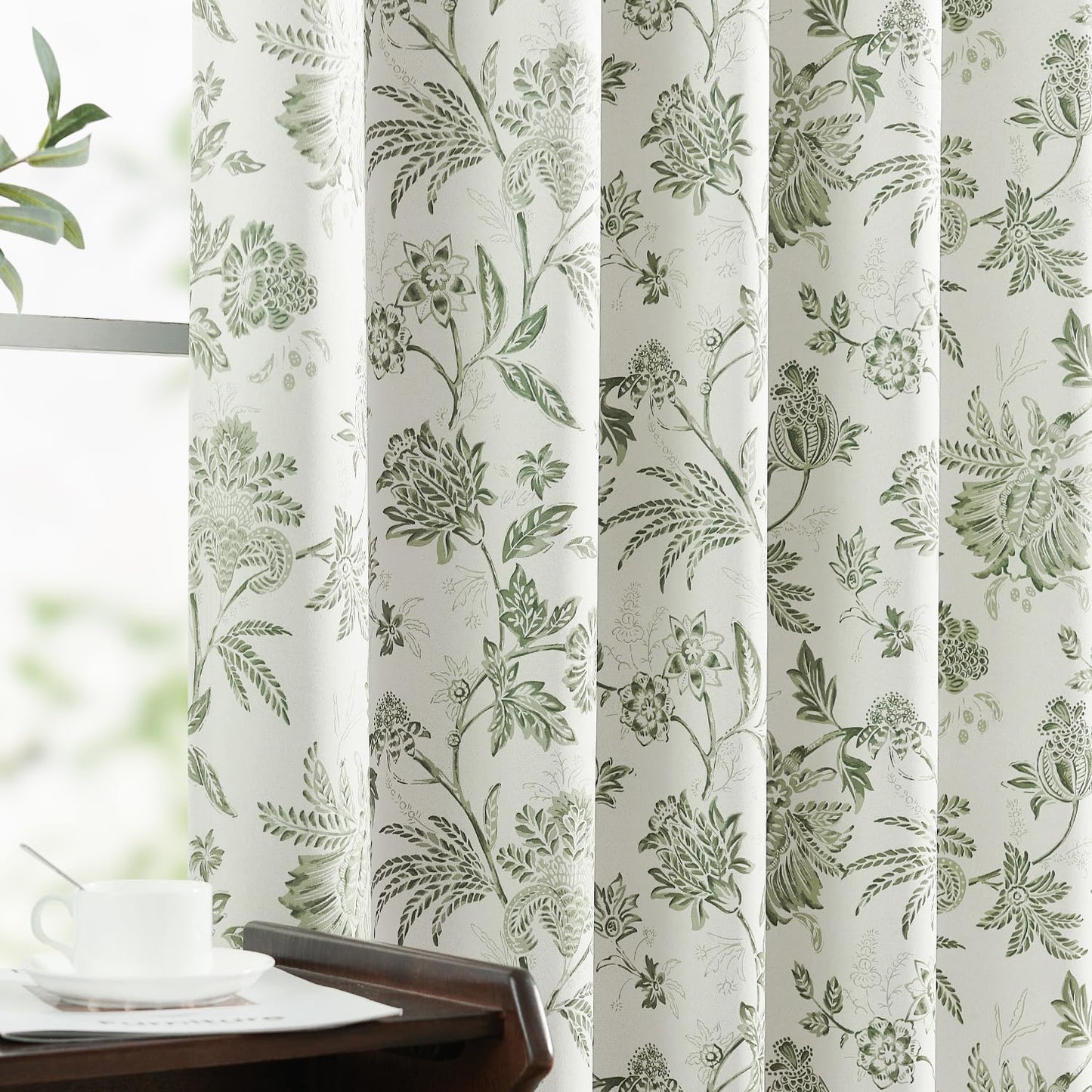 jinchan Blackout Floral Curtains for Bedroom, 84 Inches Long Printed Flower Black Out Curtains, French Country Back Tab Sage Green Window Treatment Farmhouse Drapes Set 2 Panels Green