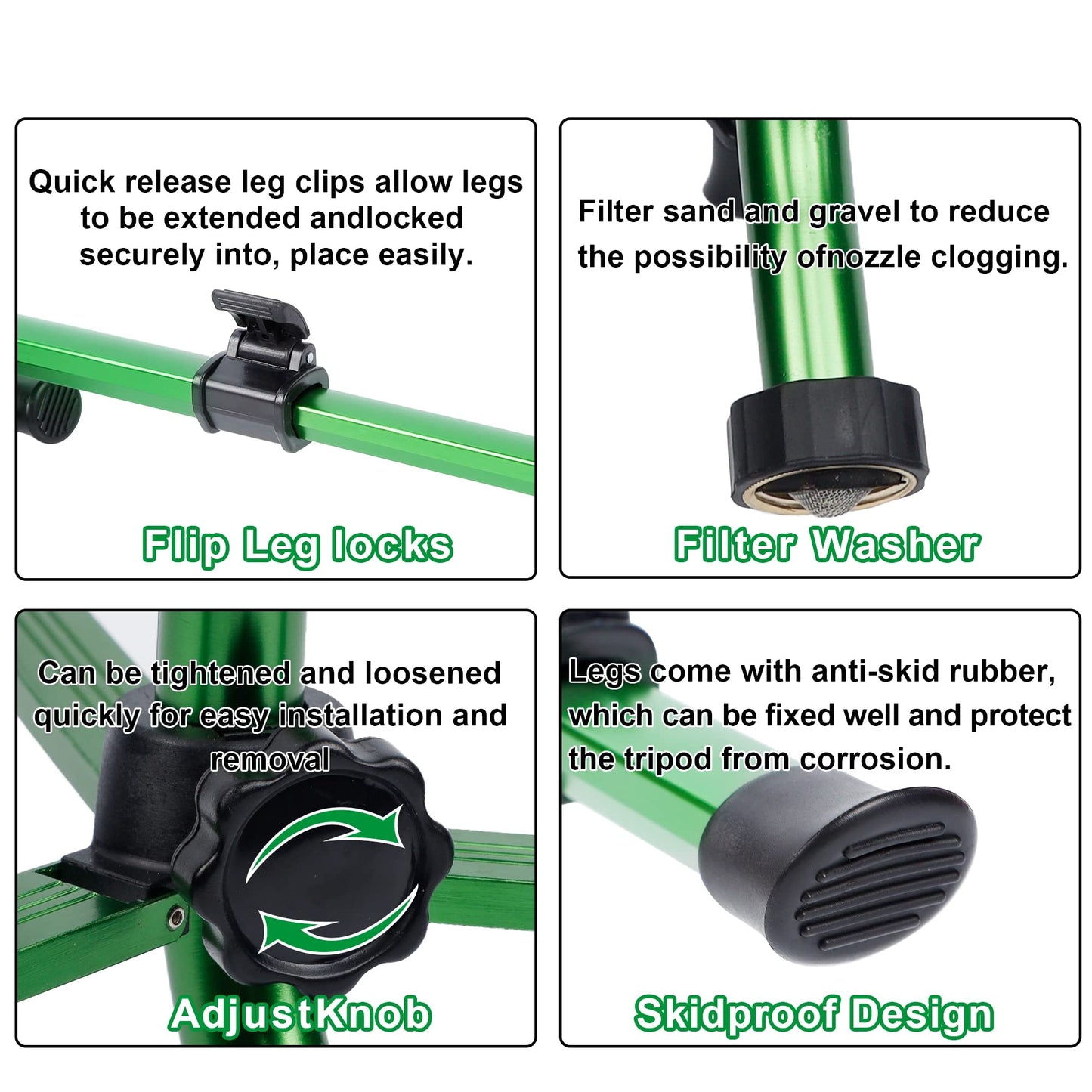 Biswing Impact Sprinkler Head on Tripod Base, Heavy Duty Lawn Sprinklers, 360 Degree Large Area Irrigation, Metal Sprinkler Nozzle & Solid Alloy Metal Extension Legs Flip Locks, 1 Pack