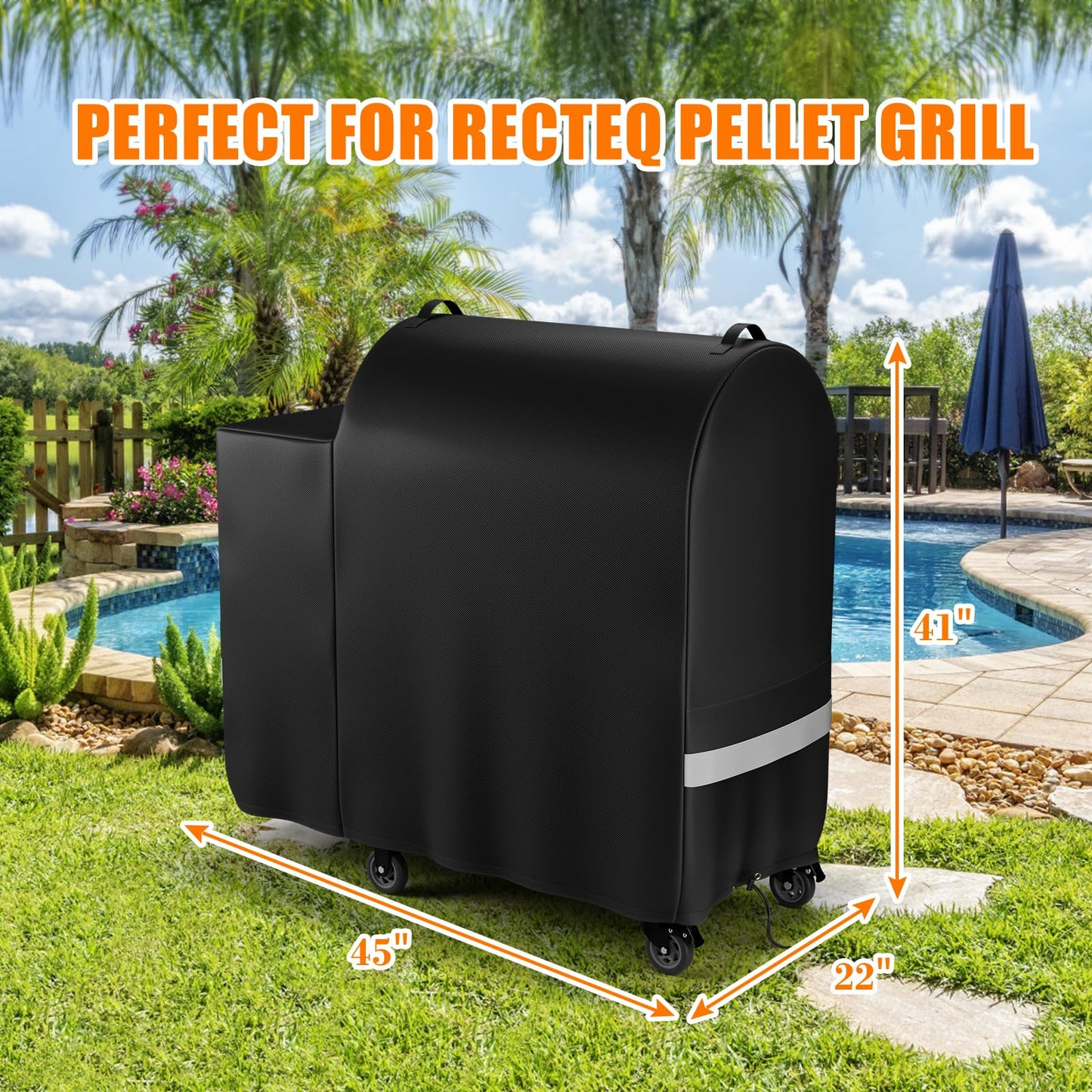 Hisencn Grill Cover for Recteq RT-590, Recteq Deck Boss 590 Wood Pellet Smoker Grill, Heavy Duty Waterproof Grill Cover with Reflective Strips, Moisture Proof Vents and Drawstring, Outdoor BBQ