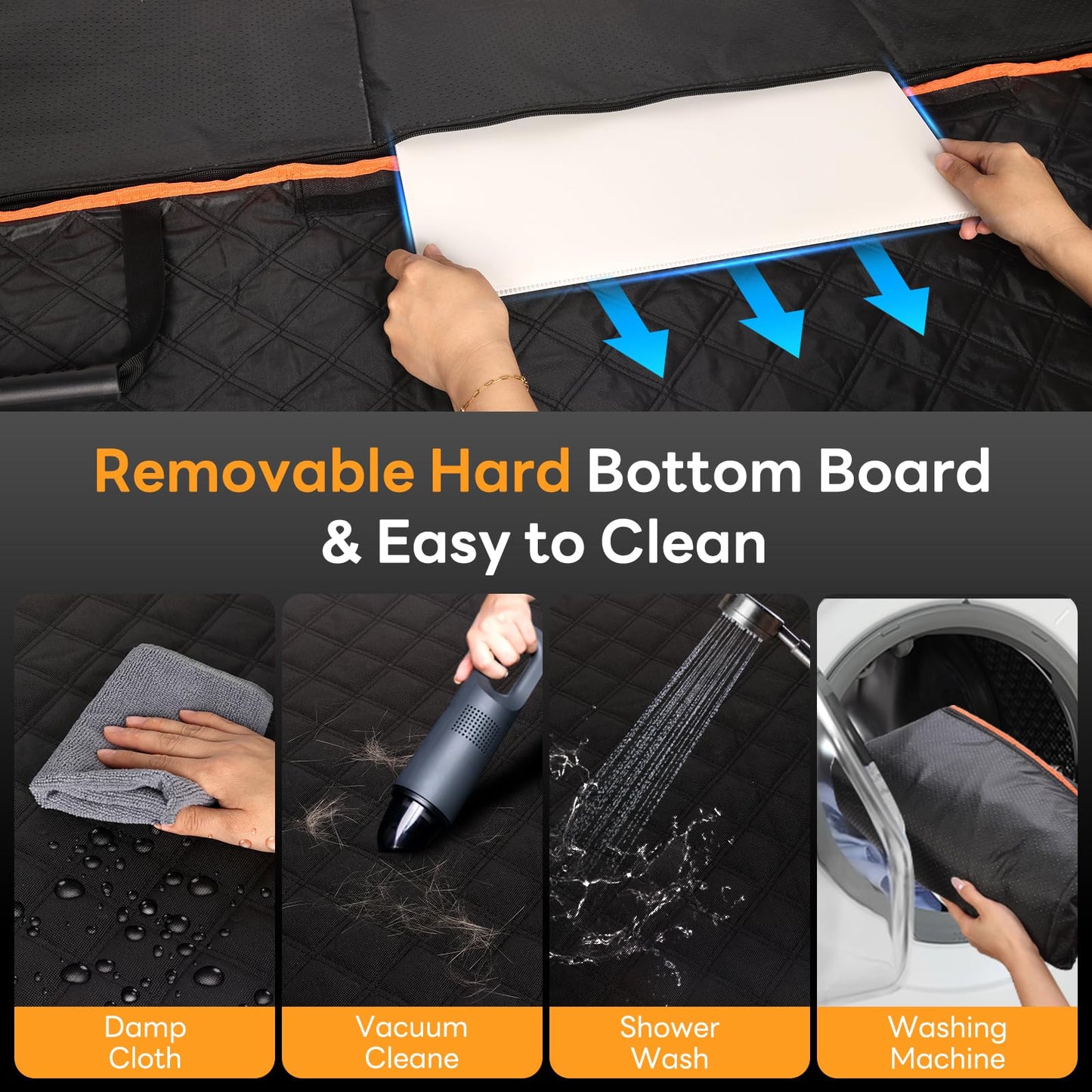 Chioratree Back Seat Extender for Dogs - Hard Bottom,Waterproof Dog Car Seat Cover for Back Seat Holds 450 lbs - Detachable, Scratch-Proof and Anti-Slip Dog Hammock for Cars, SUVs and Trucks,Black