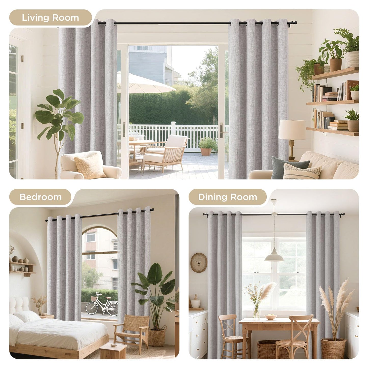 Joydeco Blackout Curtains 84 Inches Long 2 Panels Burg, Room Darkening Curtains for Bedroom, 100% Black Out Textured Thermal Drapes Privacy Protection 2 Panels Set(W52 x L84 Inch, Greyish White)