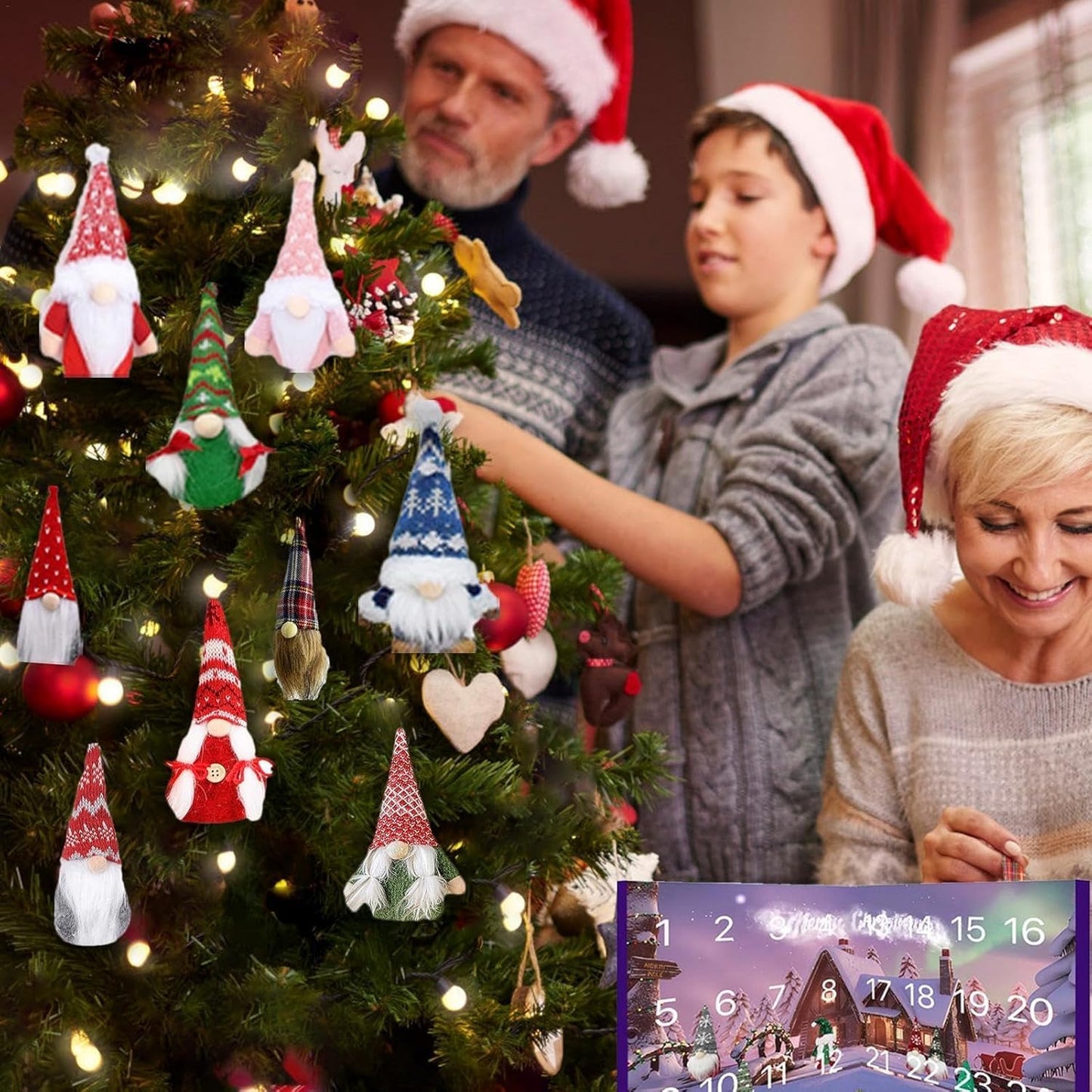 Christmas Gnome 2025, Christmas Calendar with Collectible Gnome Dolls & Gadgets, 24 Days Gnomes Christmas Countdown Calendar, For Christmas Tree Home Decor