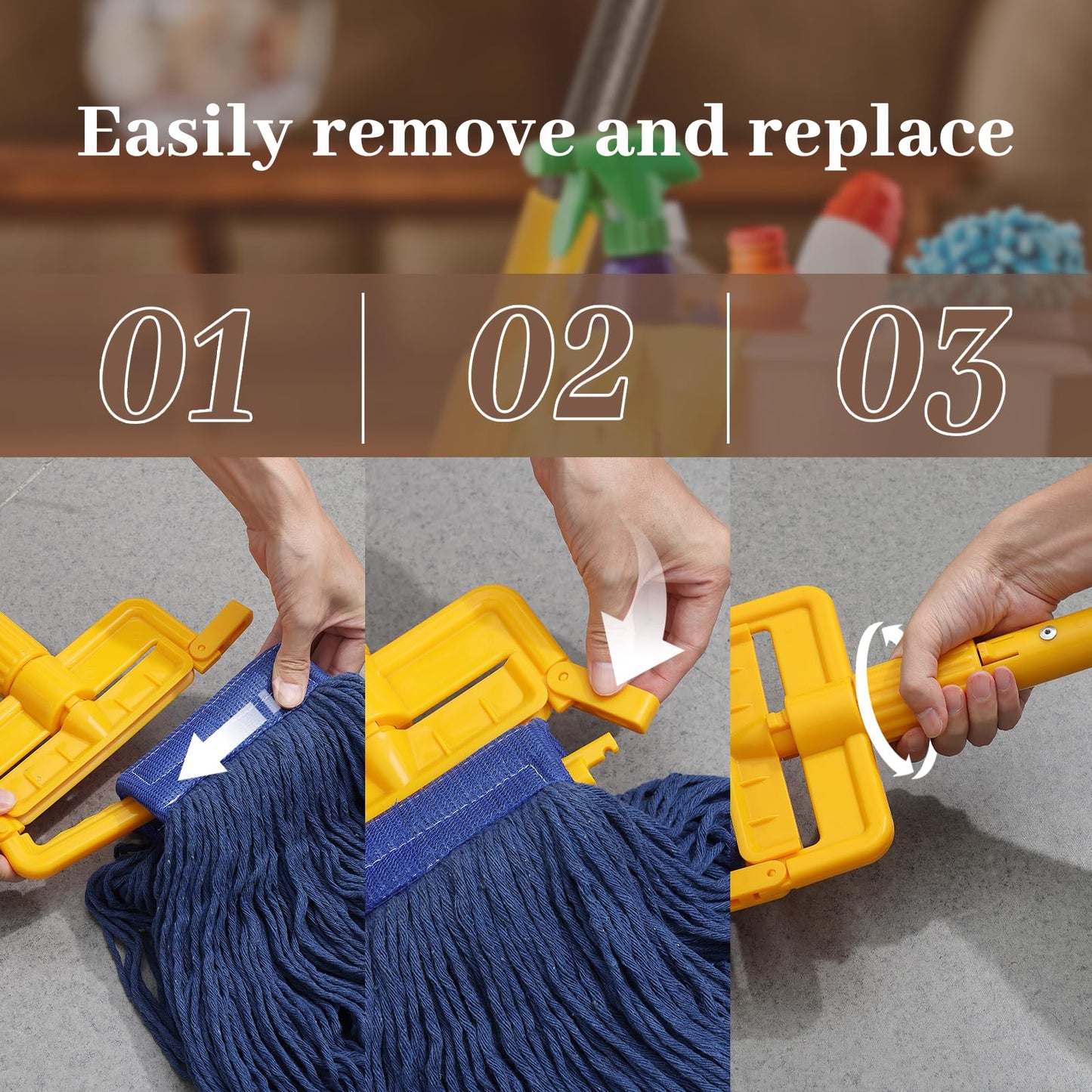 FLY HAWK Mop Handle Commercial Heavy Duty, 60 inch Metal Commercial Mop Stick,Side Gate Mop Head Replacement Holder for Floor Cleaning,Clamp Mop Handles Quick Change for Wet Mop